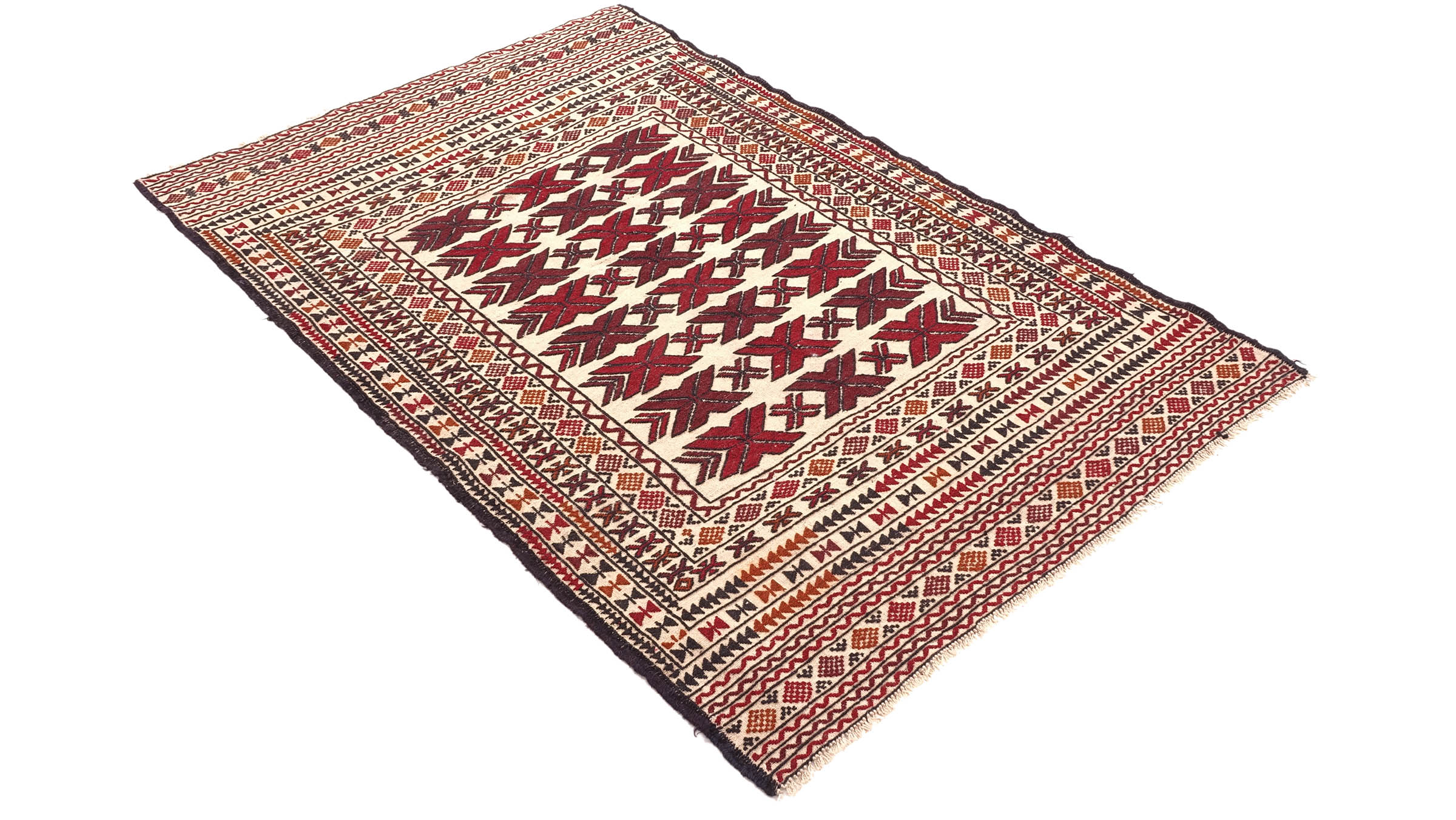 Afghan Kelim Gol Barjasta Teppich 120x180 Handgewebt Beige Geometrisch Handarbeit