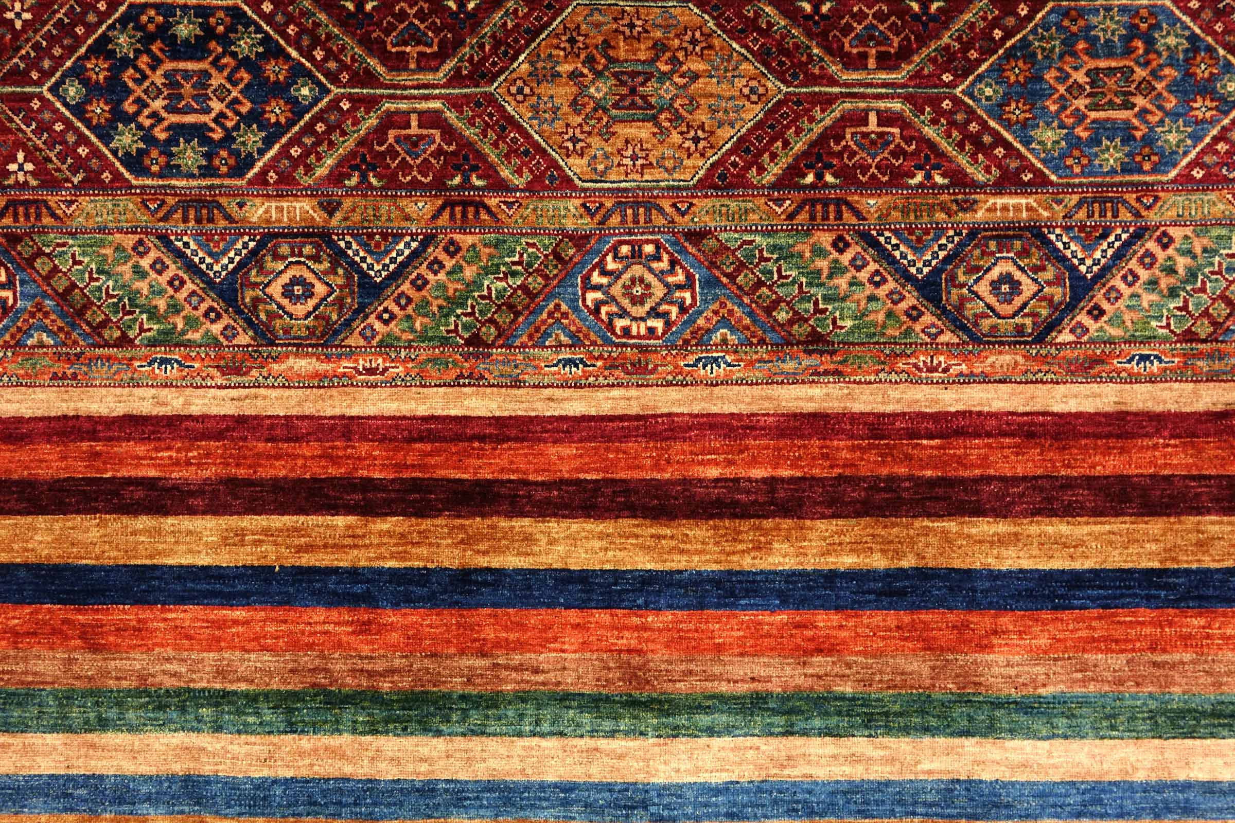 Afghan Khorjin Shaal 200x300 Handgeknüpft Orientteppich Rot Streifen Wolle