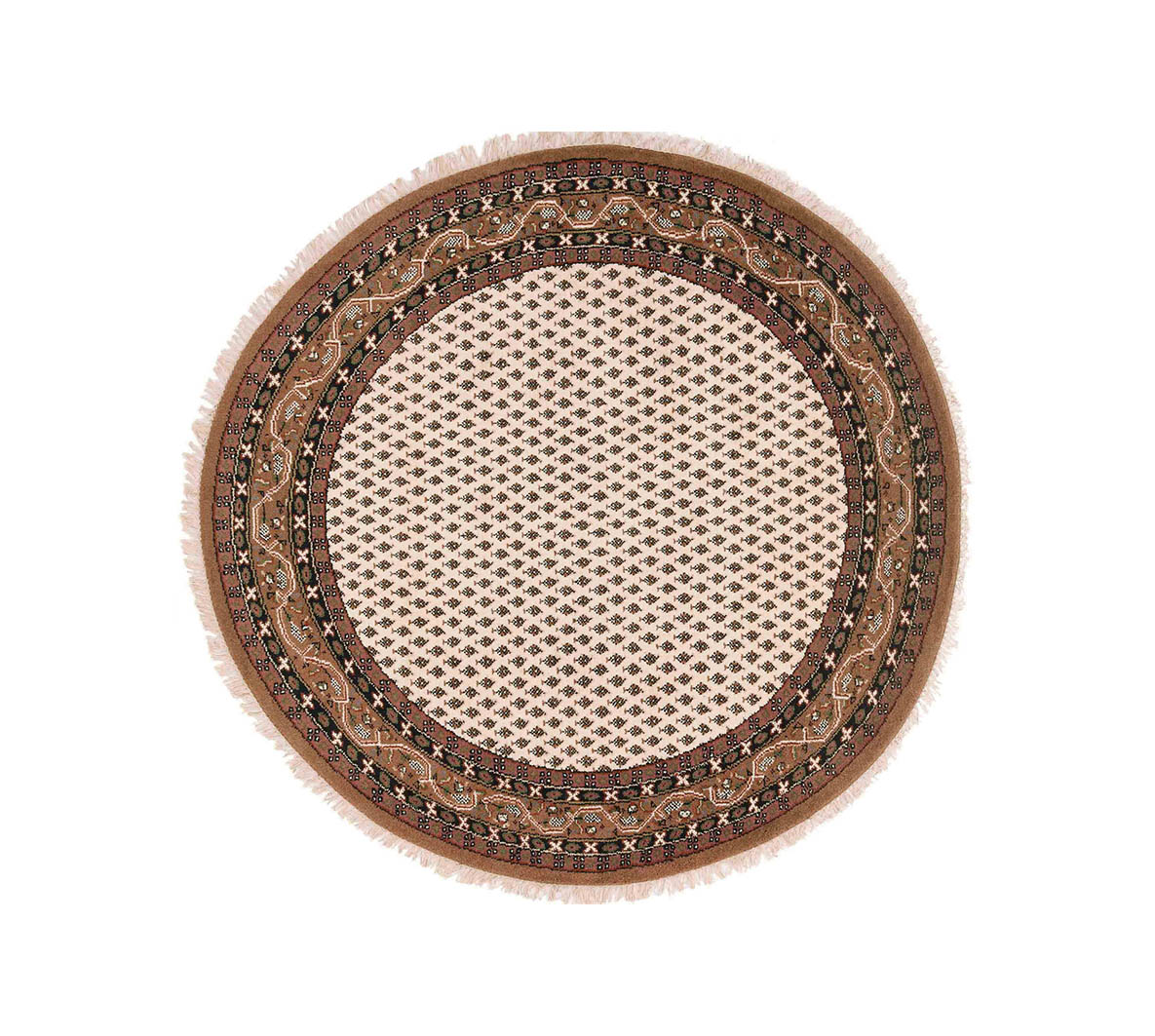 Runder Mir Sarough Teppich 200x200 Handgeknüpft Beige Umrandung Kurzflor Orient