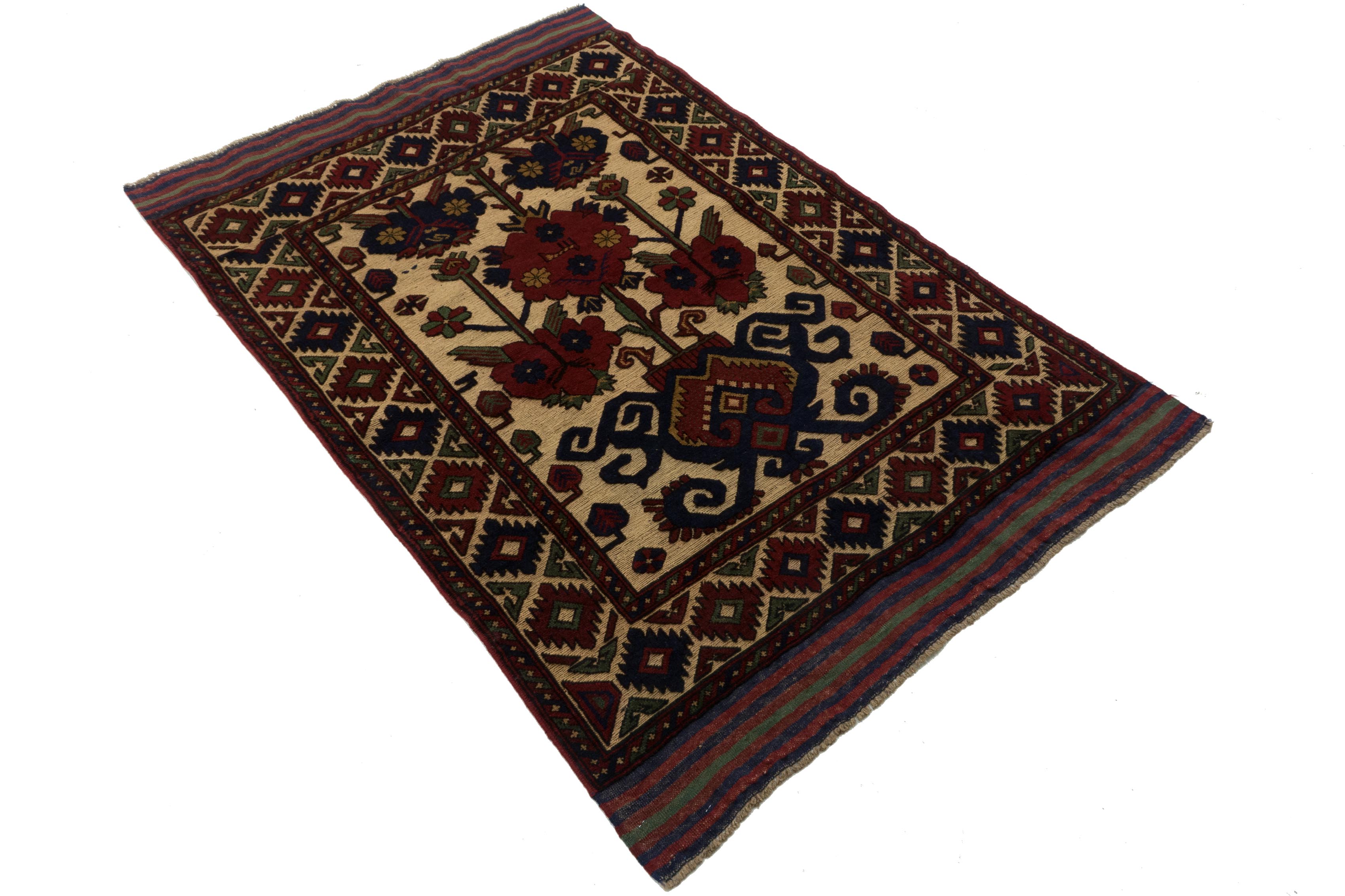Afghan Gol Barjasta 120x180 Handgewebt Teppich Mehrfarbig Blumenmuster