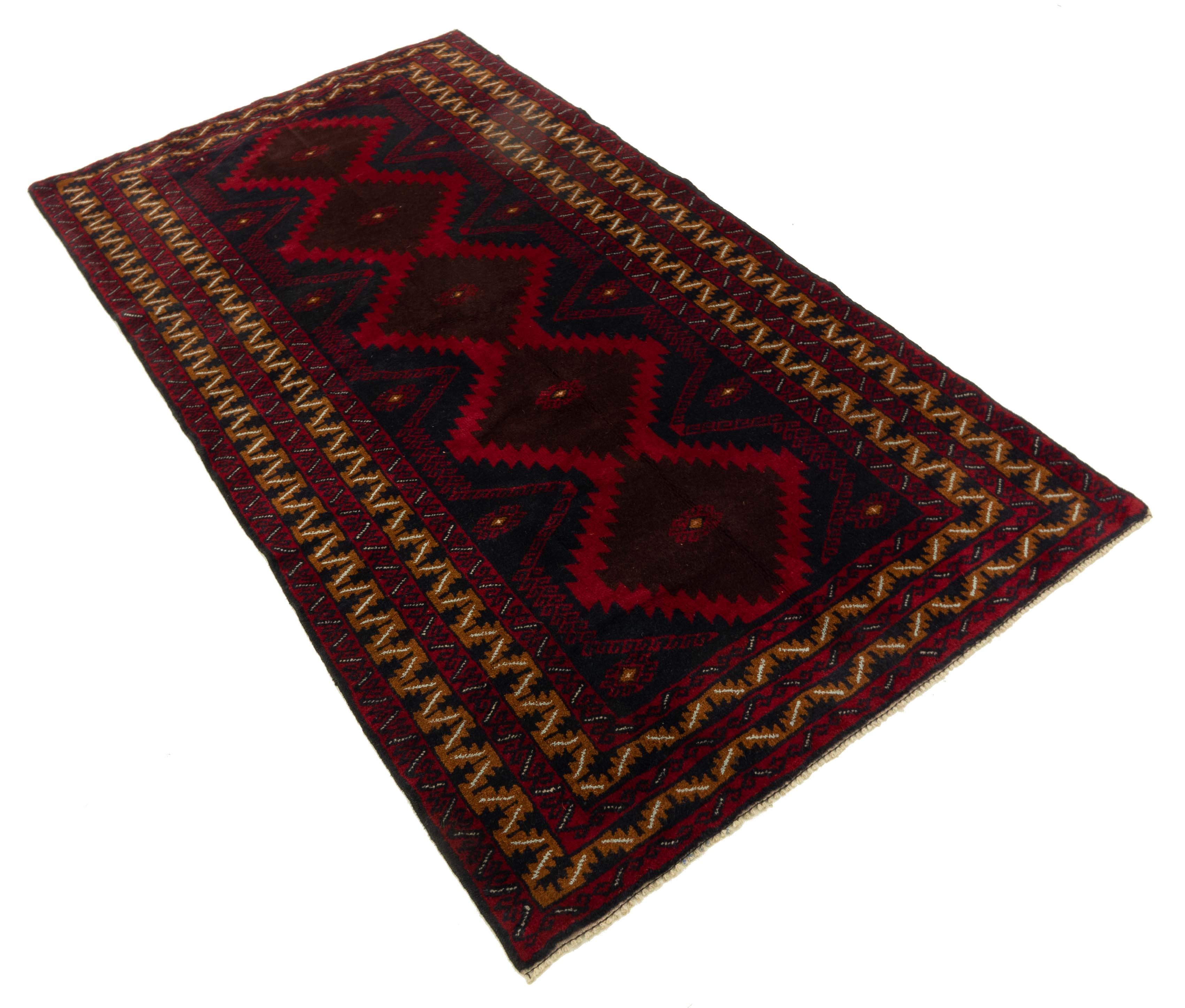 Afghan Belutsch 110x200 Handgeknüpft Teppich Blau Geometrisch Muster Kurzflor