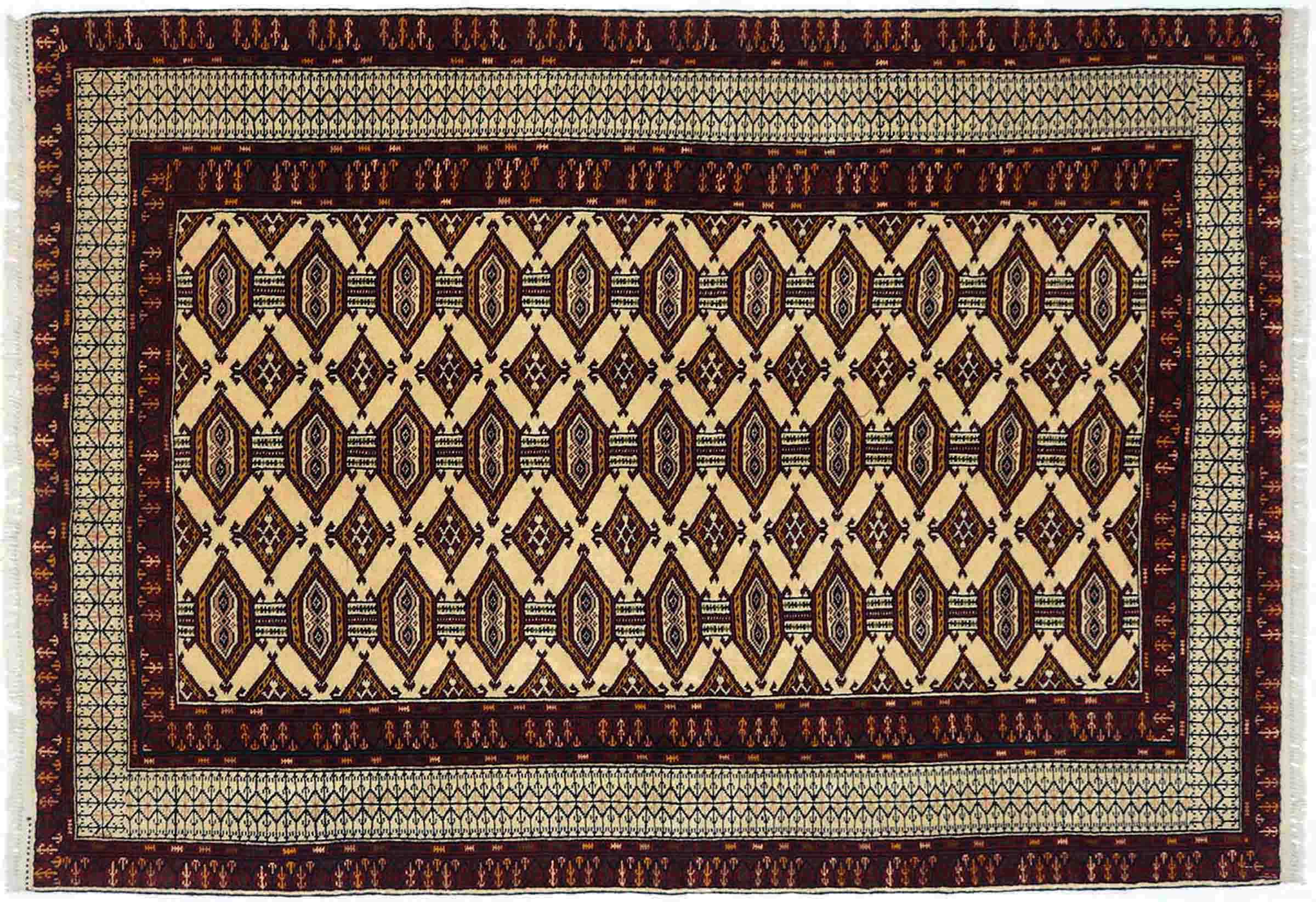 Afghan Teppich 120x180 Handgeknüpft Beige Geometrisch Orient Kurzflor Wohnzimmer