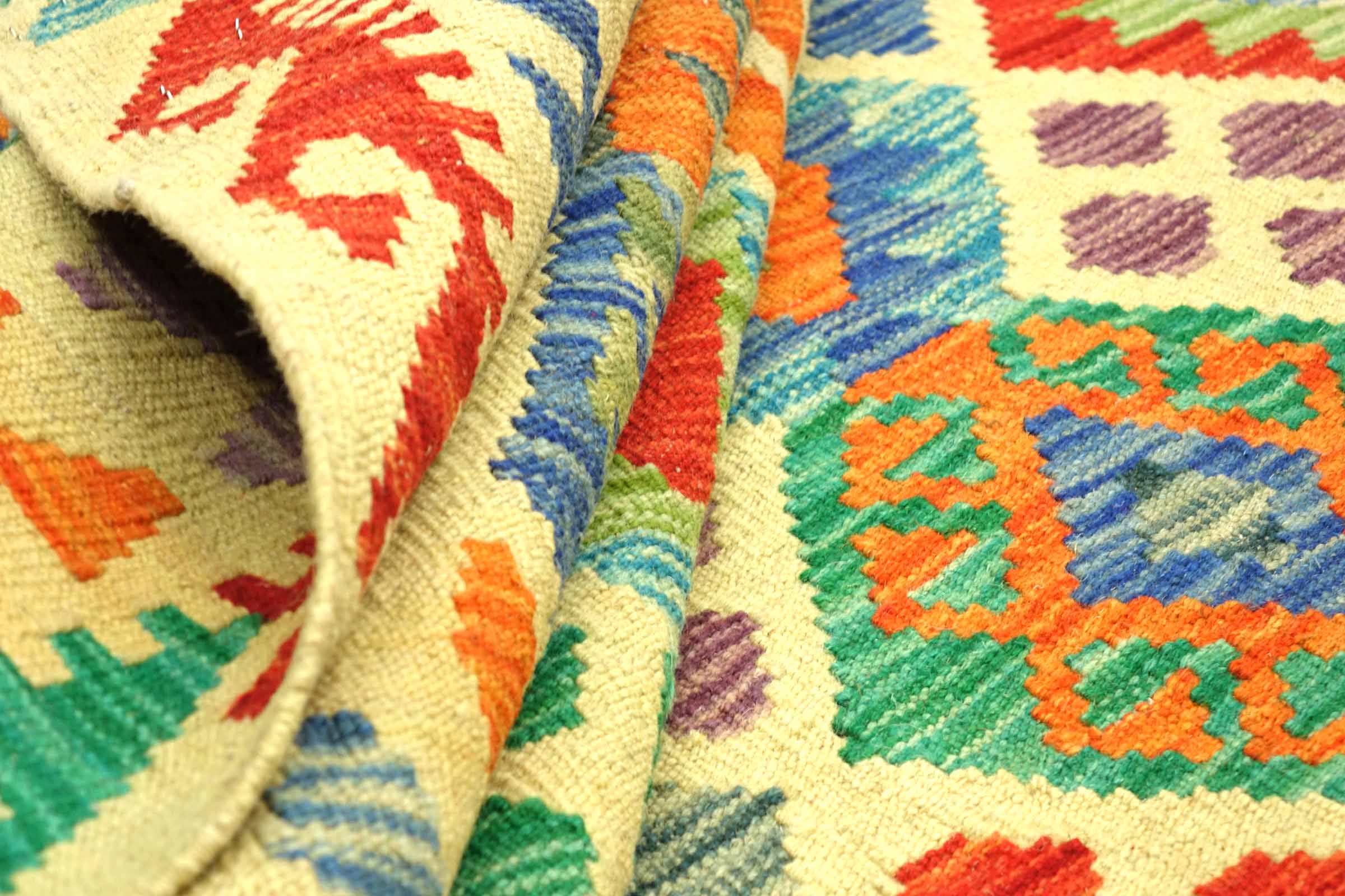 Afghan Maimana Kelim Bunt 250x350 Handgewebt Teppich Bunt Geometrisch Orient