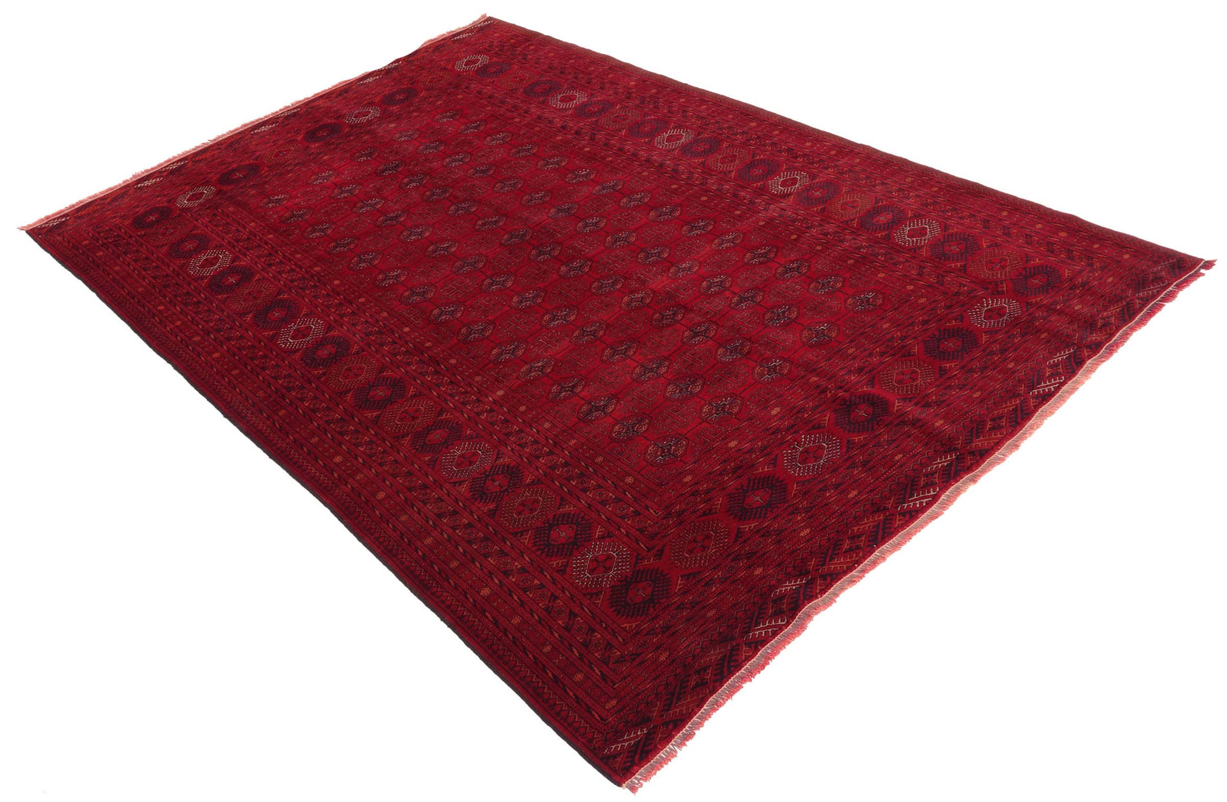Afghanischer Teppich Mauri Gul 200x300 Handgeknüpft Rot Geometrisch Orientalisch UNIKAT