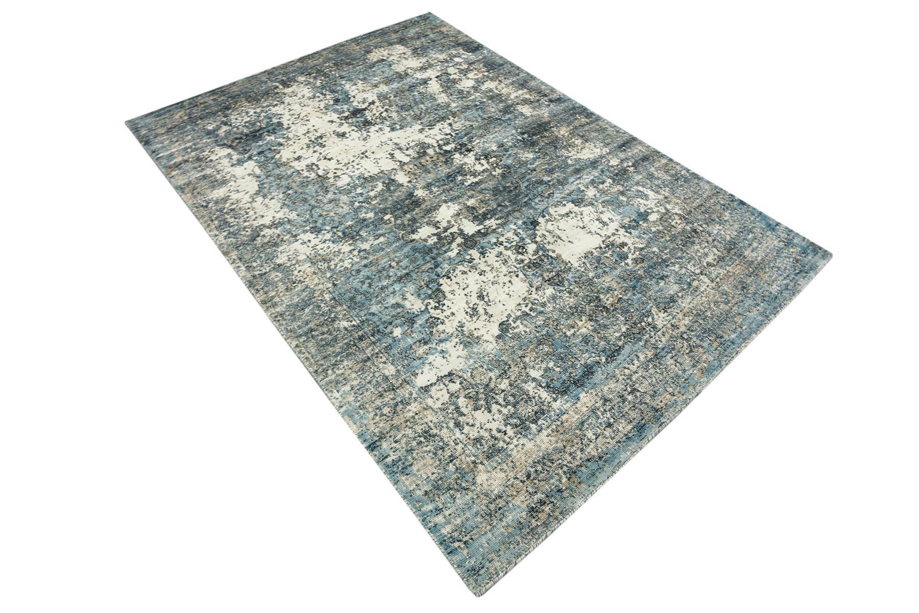 Handloom Vintage 170x240 250x300 250x350 Handgewebt Teppich Blau Abstrakt Handarbeit