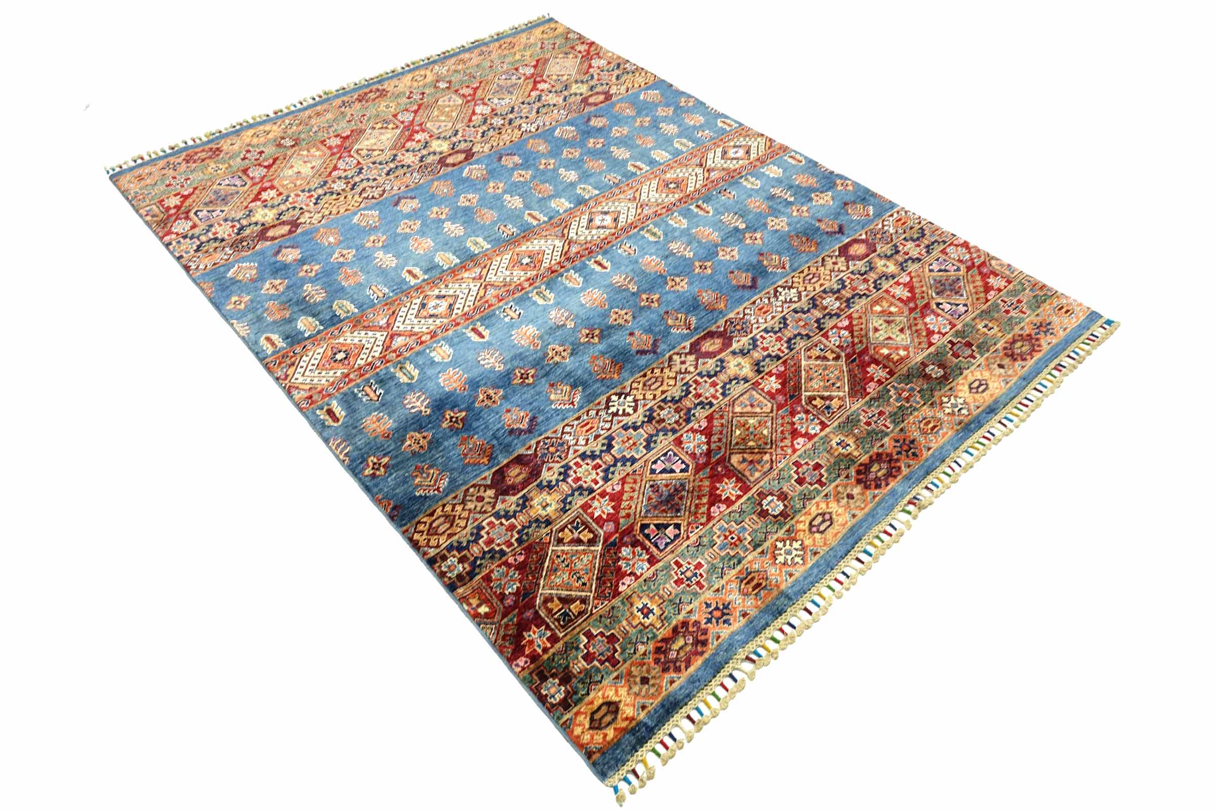 Afghan Khorjin Shaal 170x240 Handgeknüpft Orientteppich Blau Streifen Wolle