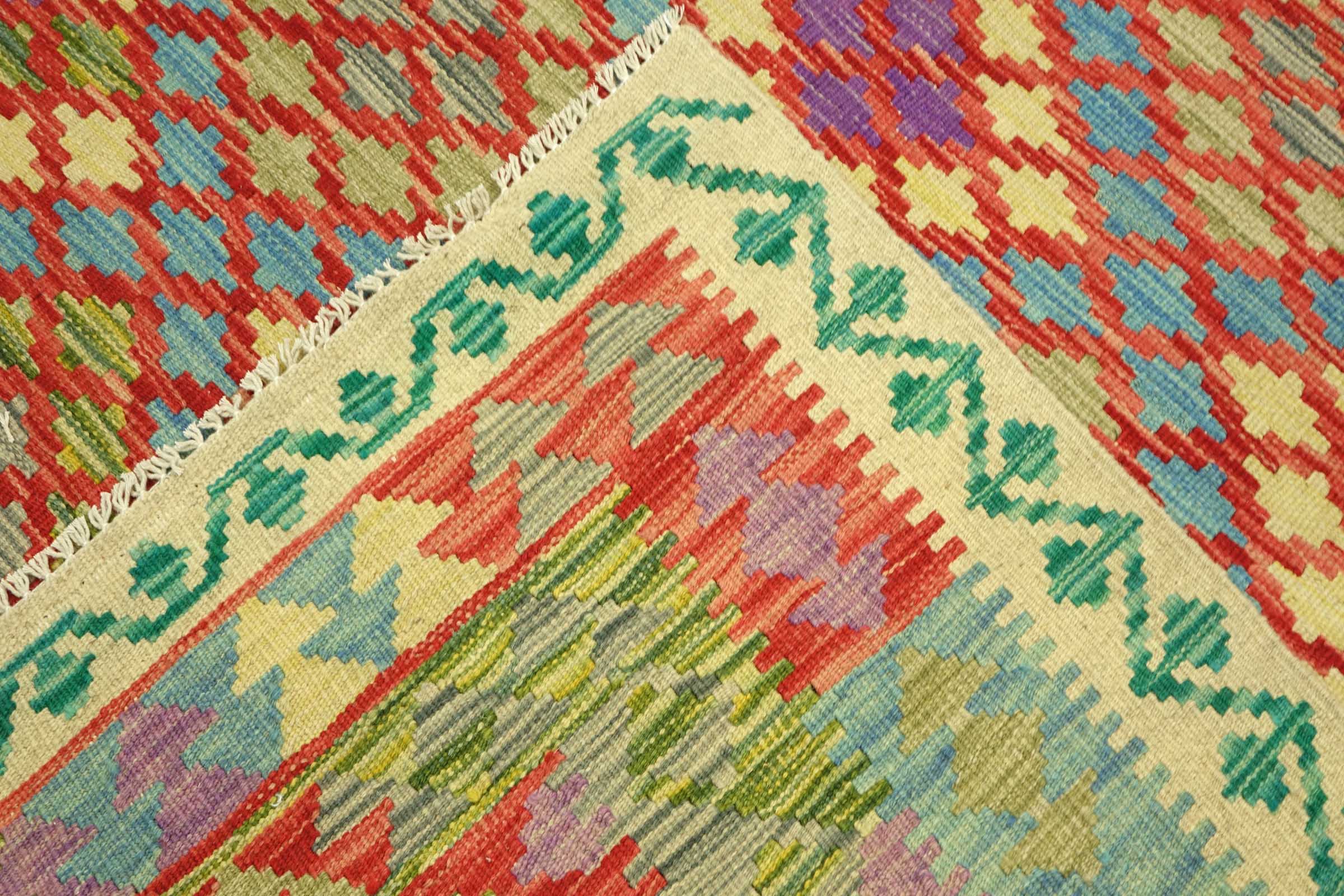 Afghan Maimana Kelim Bunt 150x200 Handgewebt Teppich Bunt Geometrisch Orient