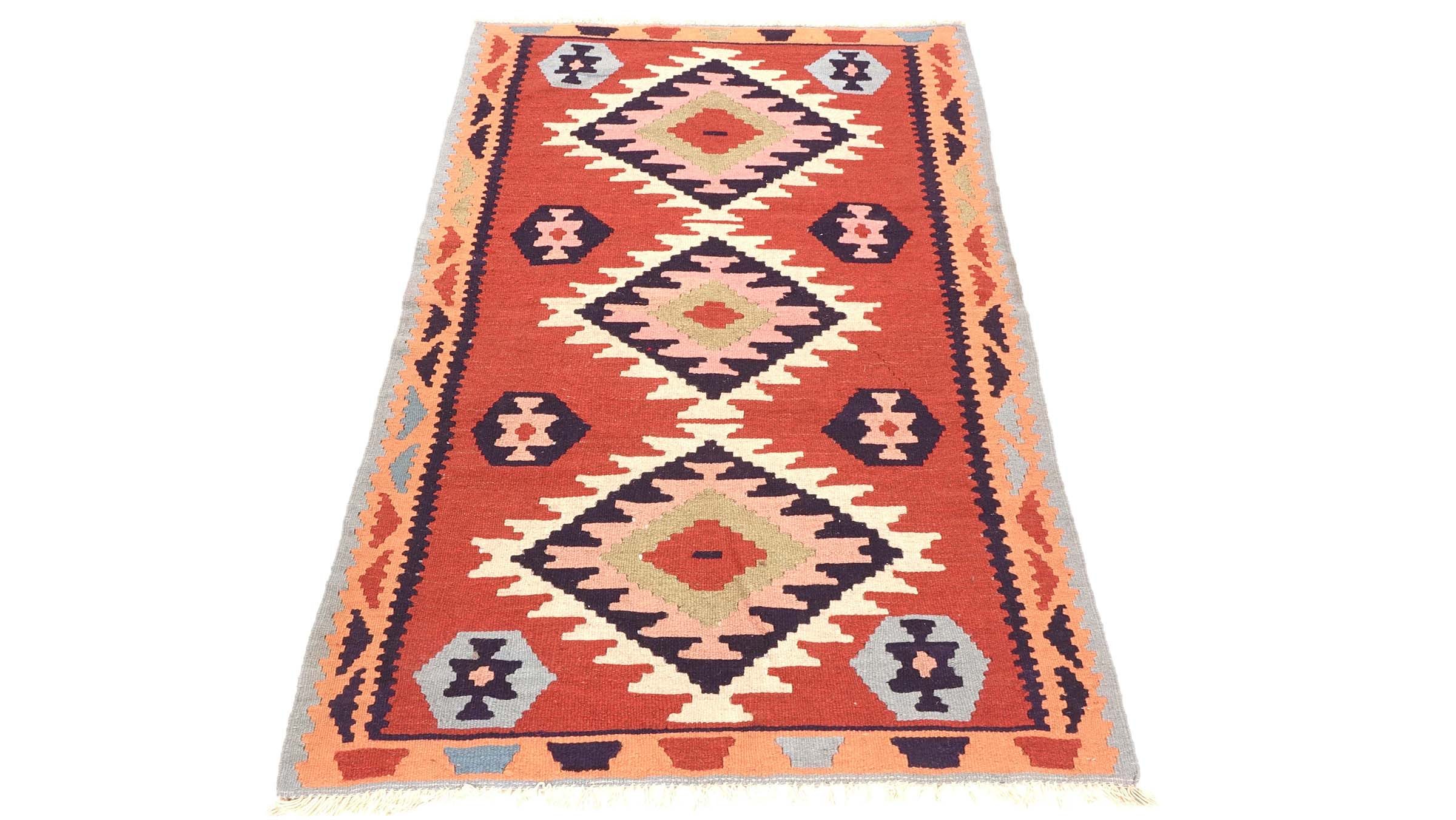 Perserteppich Kelim Ardebil 90x150 Handgewebt Braun Geometrisch Handarbeit Zimmer