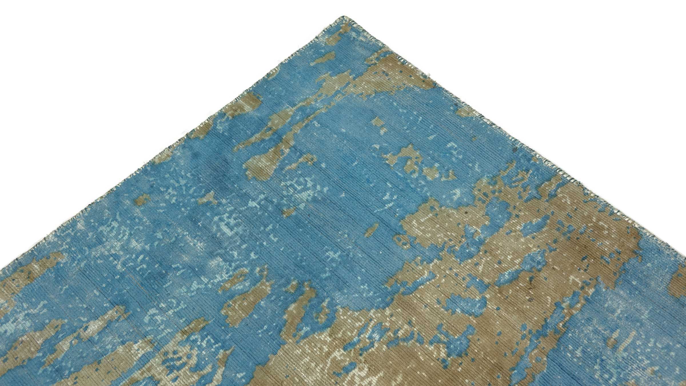 Handloom Vintage 230x160 Handgewebt Teppich 160x230 Blau Braun Abstrakt Handarbeit Orient