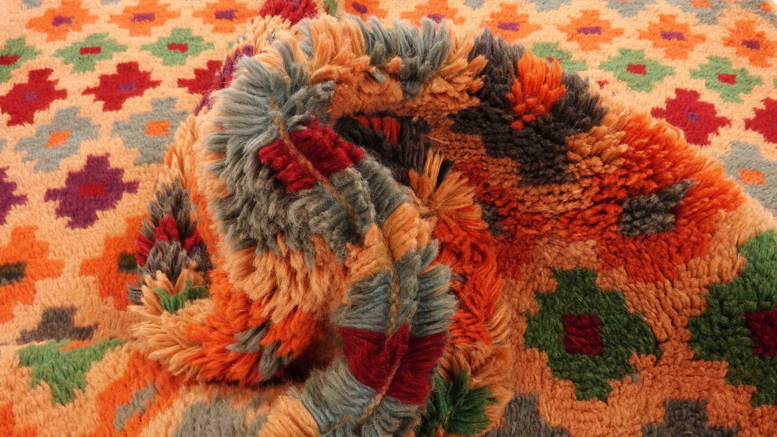 Gabbeh Teppich 120x180 Handgeknüpft Goldgelb Durchgemustert Orientalisch UNIKAT