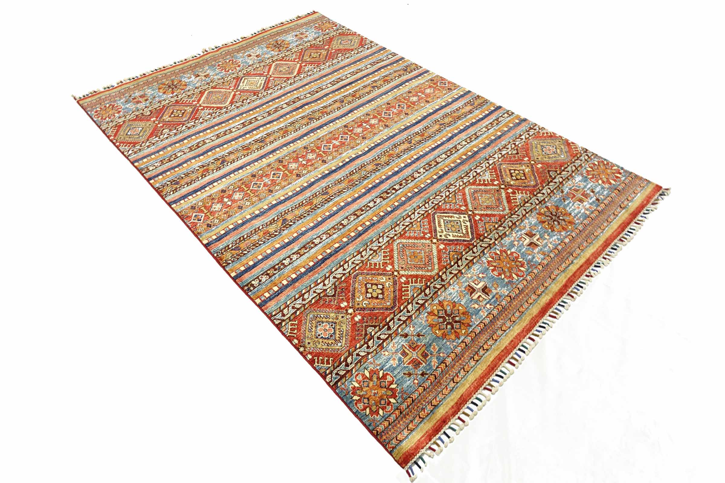 Afghan Khorjin Shaal 180x260 Handgeknüpft Orientteppich Rot Streifen Wolle