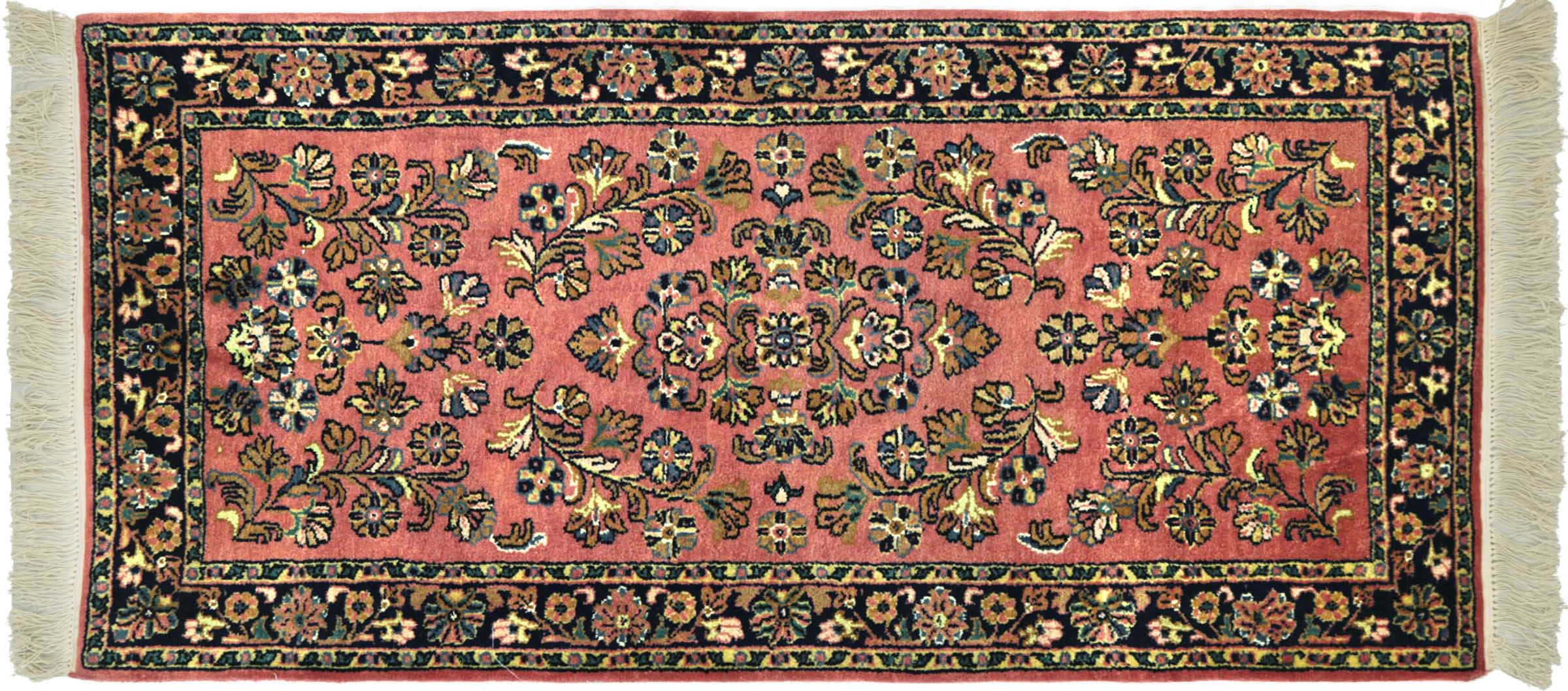 Sarough Teppich 70x140 Handgeknüpft Rosa Floral Wolle Kurzflor Rug