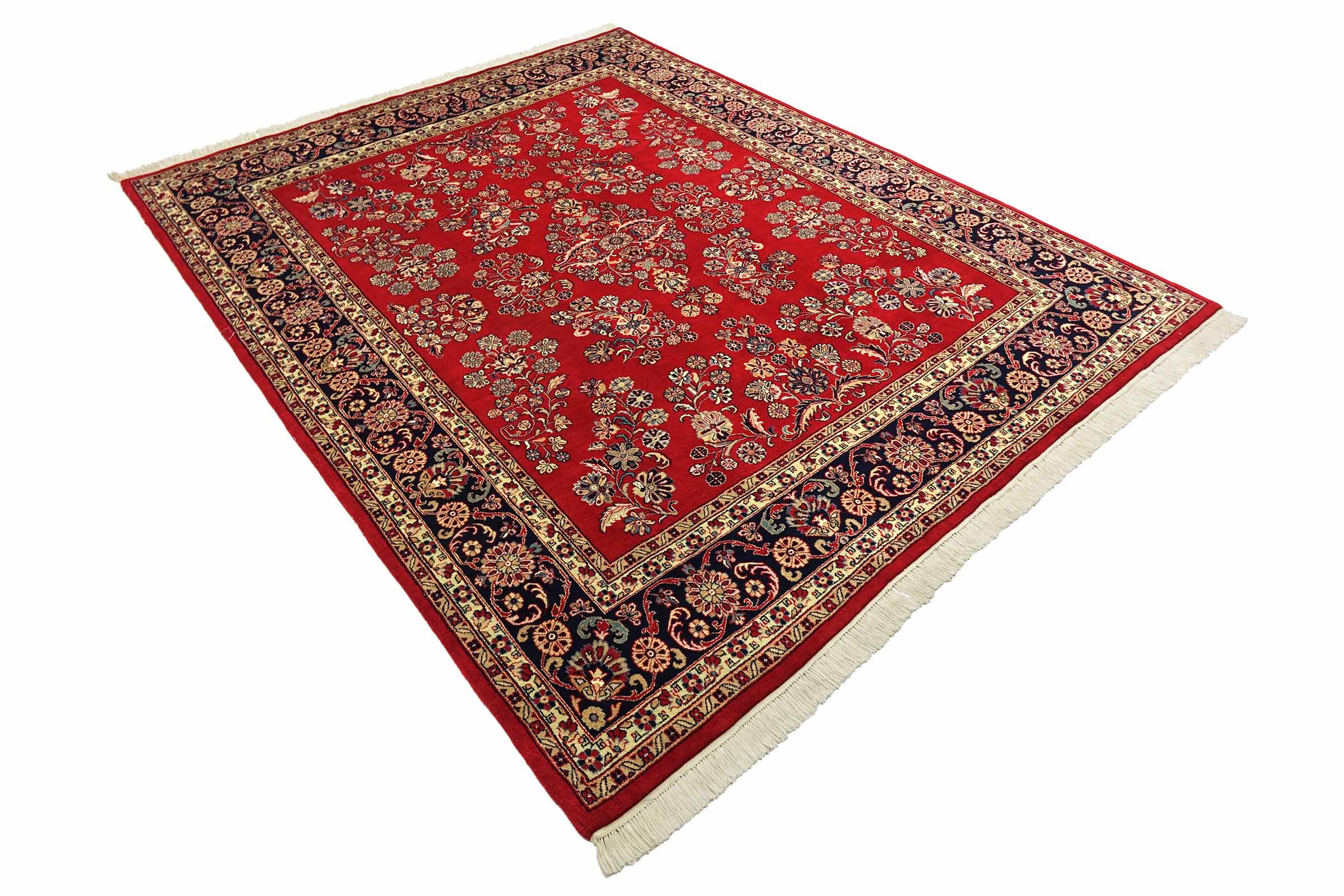 Sarough Teppich 250x300 Handgeknüpft Rot Floral Wolle Kurzflor Rug