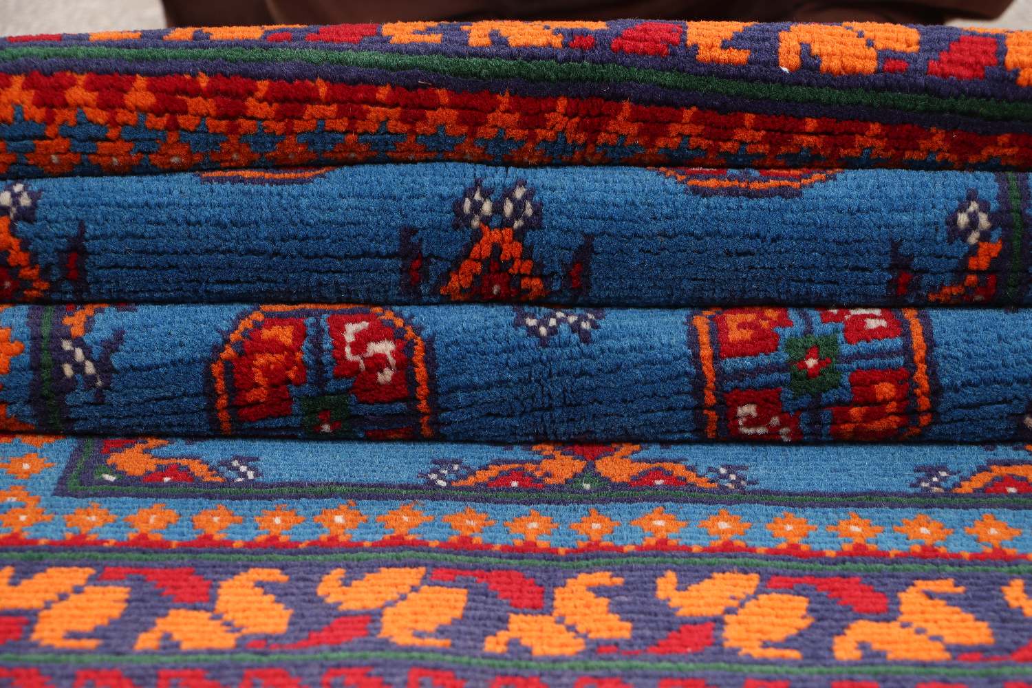 Afghan Akcha Rang Dar Teppich 80x200 Handgeknüpft Blau Durchgemustert Orient Kurzflor