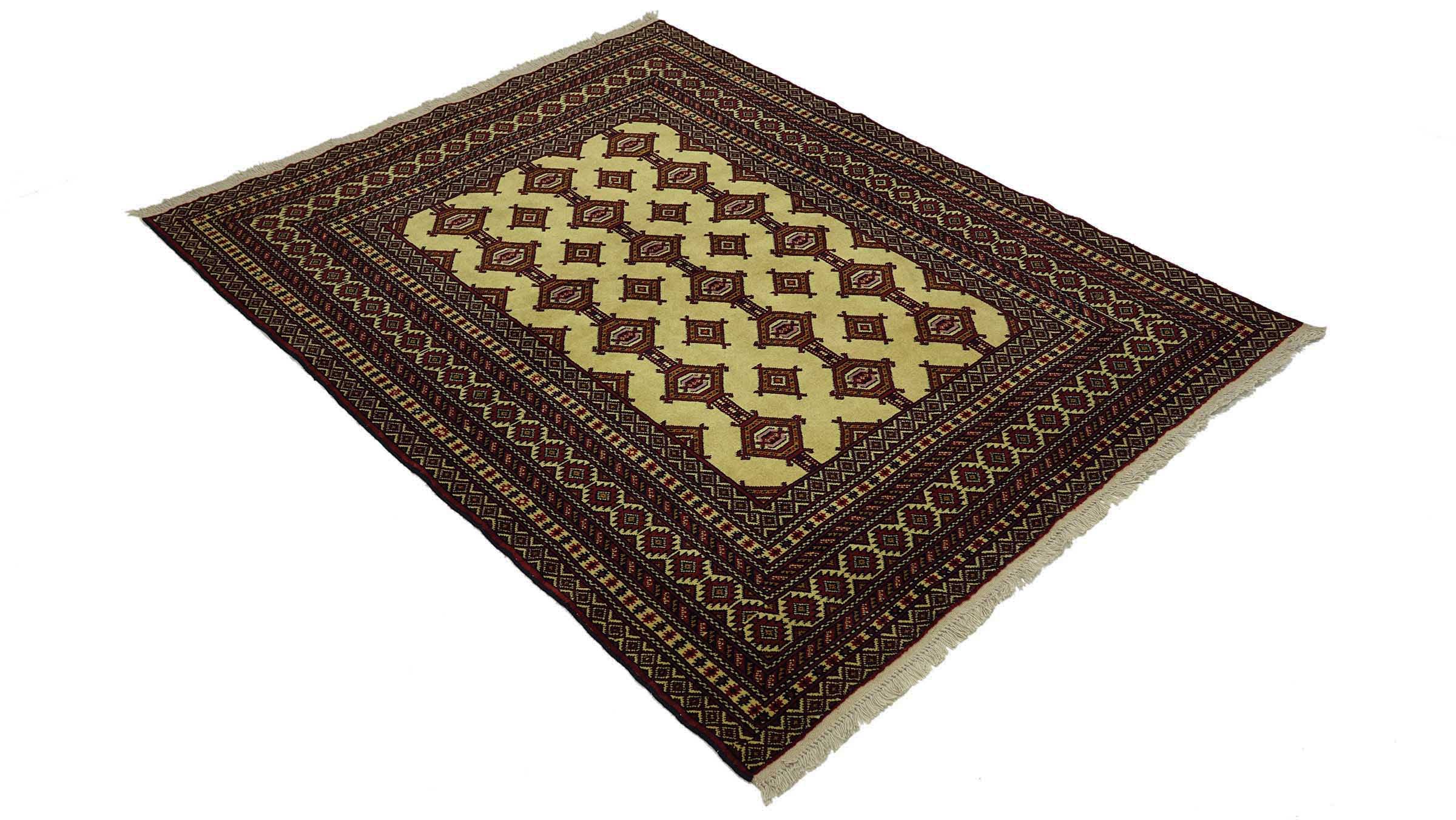 Afghan Teppich 130x170 Handgeknüpft Beige Geometrisch Orient Kurzflor Wohnzimmer