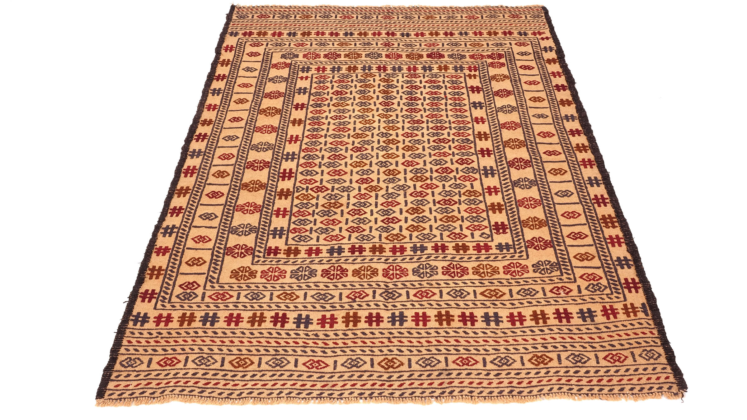 Afghan Kelim Gol Barjasta Teppich 120x180 Handgewebt Gold Geometrisch Handarbeit Gewebt