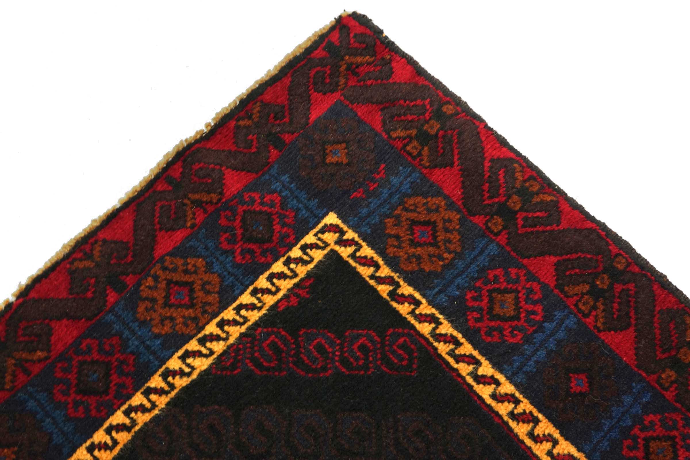Afghan Belutsch Baluch 100x190 Handgeknüpft Orientteppich Schwarz Geometrisch