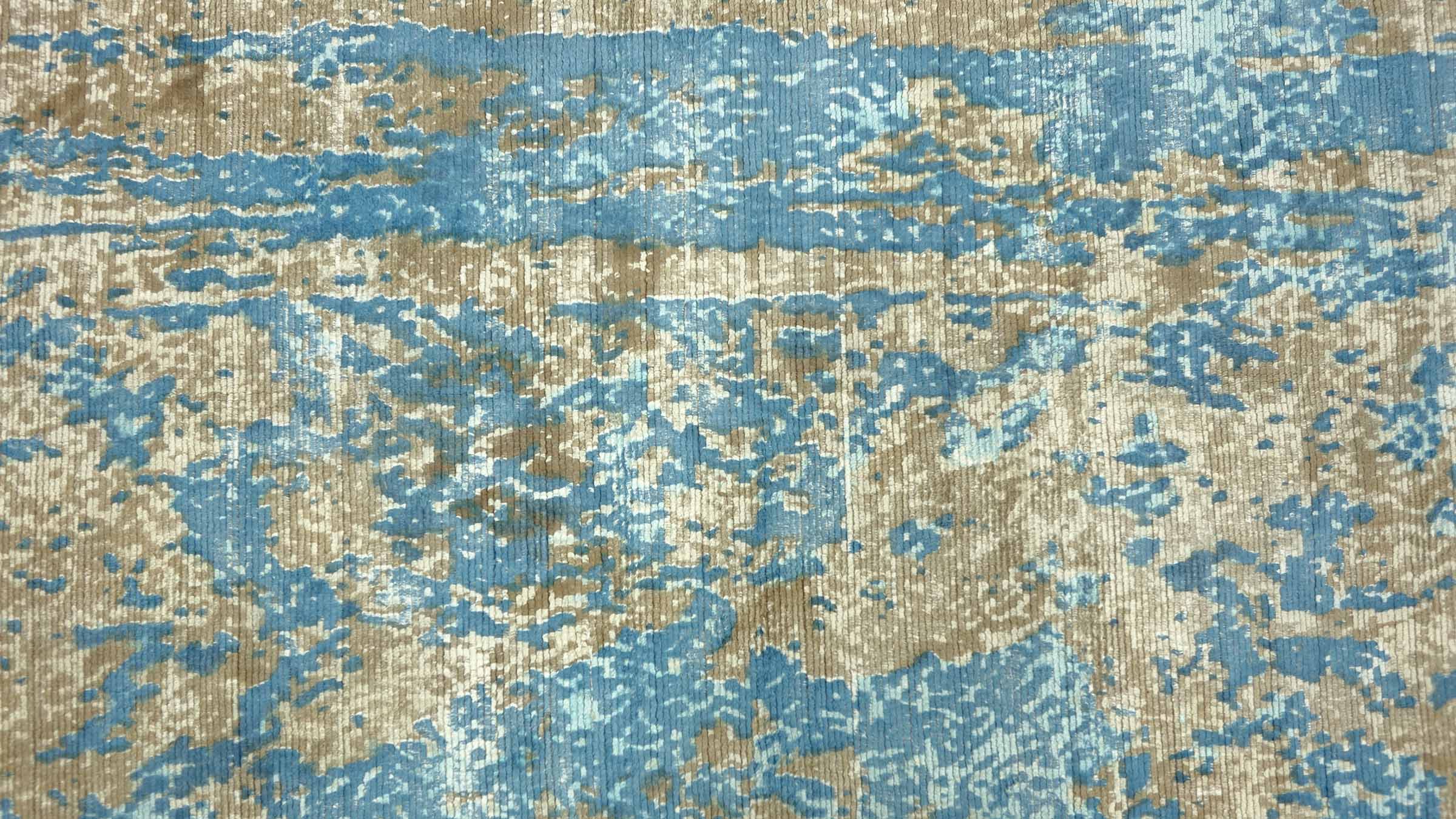 Handloom Vintage 230x160 Handgewebt Teppich 160x230 Blau Braun Abstrakt Handarbeit Orient