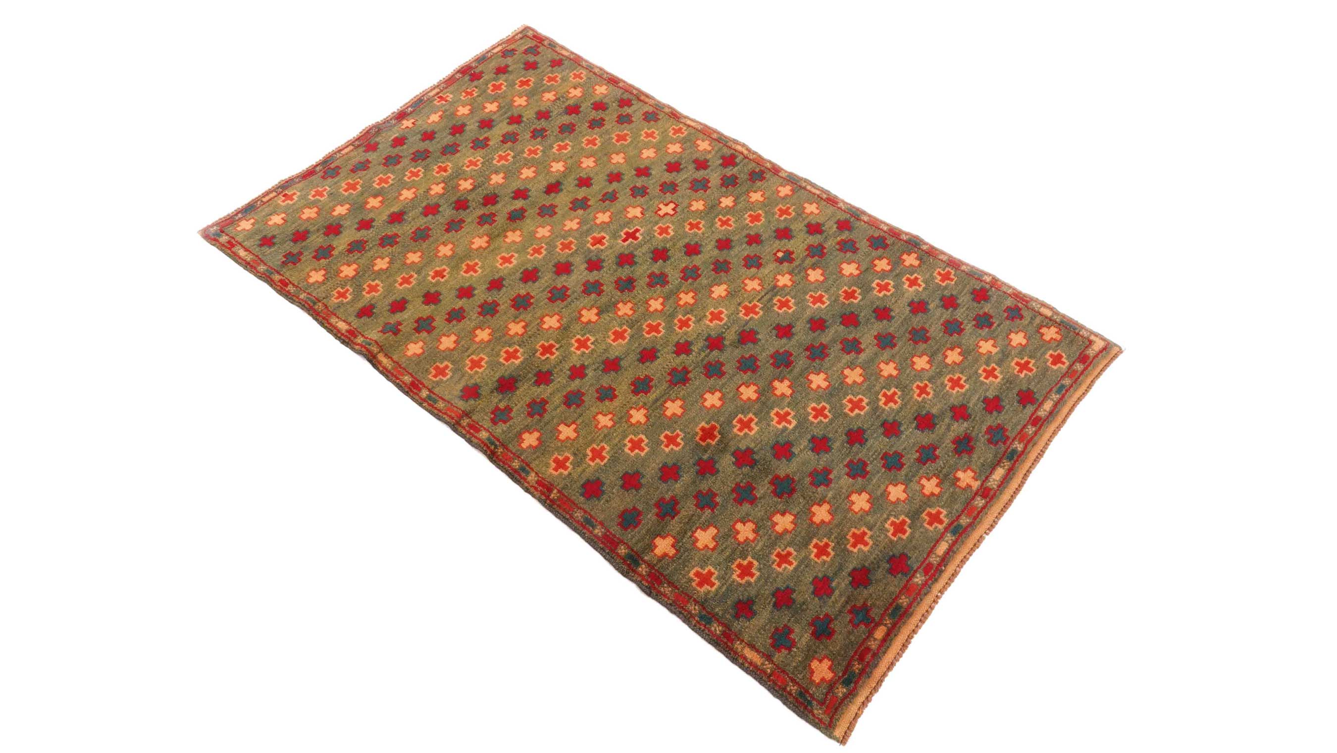 Gabbeh Teppich 110x180 Handgeknüpft Dunkelgrün Durchgemustert Orientalisch UNIKAT