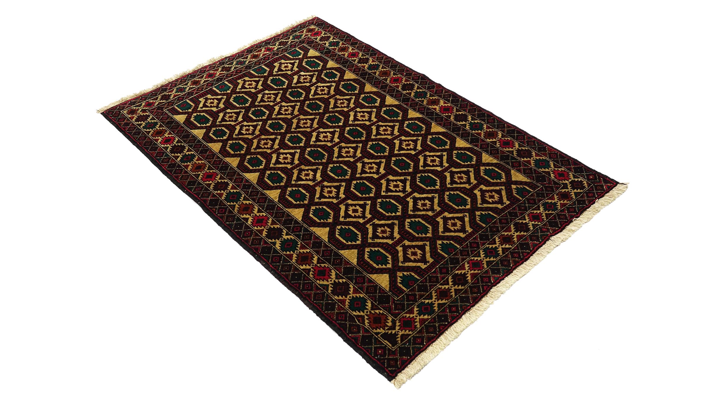 Afghan Teppich 90x140 Handgeknüpft Beige Geometrisch Orient Kurzflor Wohnzimmer