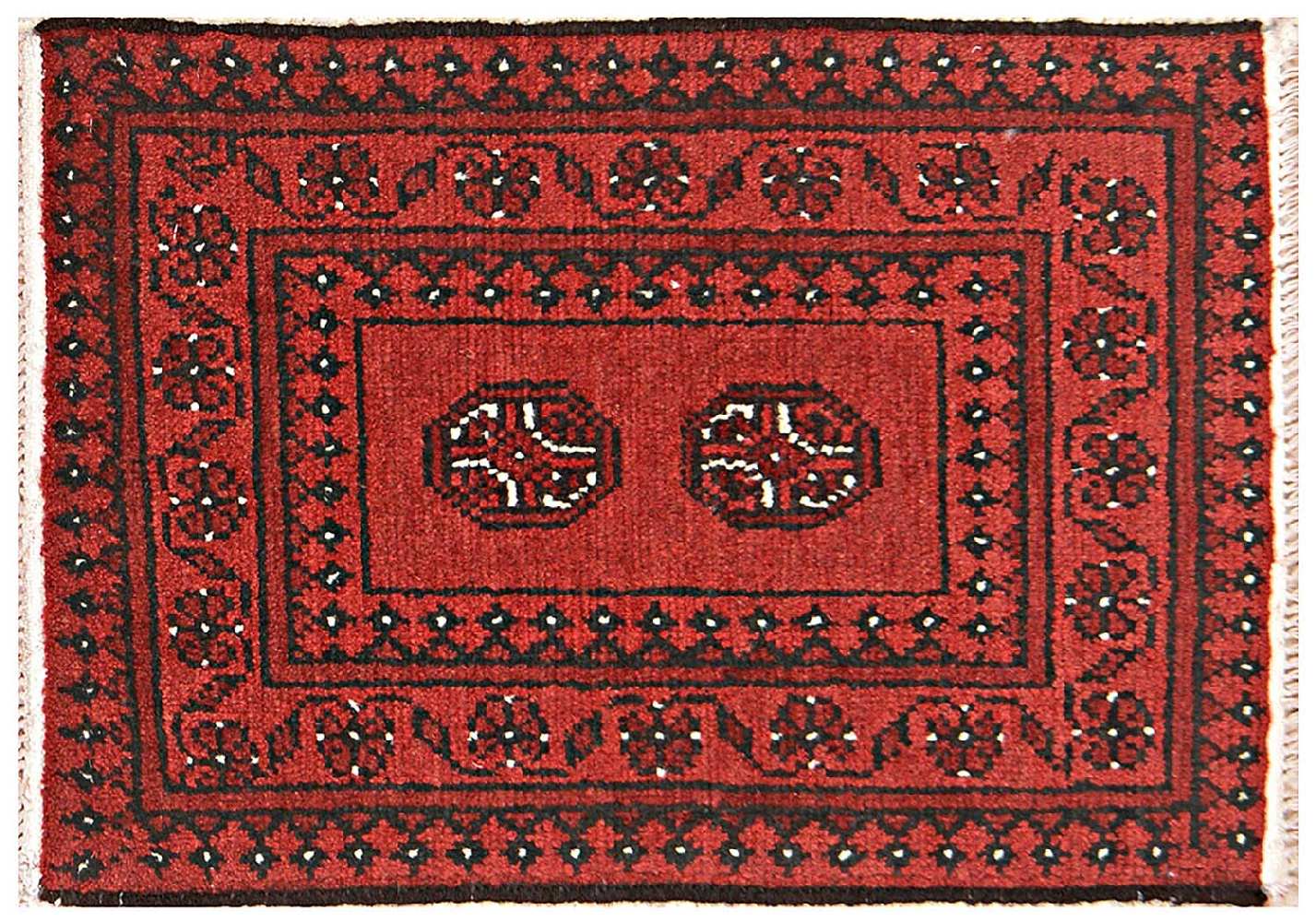 Afghan Aqcha Poshti Teppich 40x60 Handgeknüpft Rot Geometrisch Orient Kurzflor
