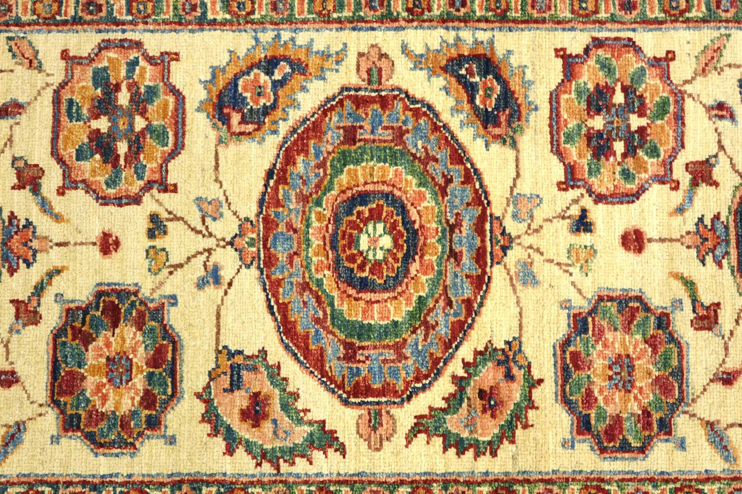 Afghan Chobi Ziegler 80x300 Handgeknüpft Orientteppich Läufer Beige Blumenmuster