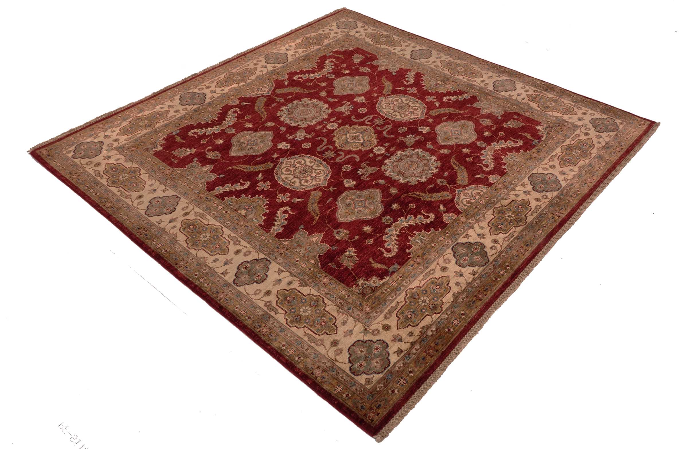Chobi Ziegler Teppich 200x300 Handgeknüpft Rot Floral Orientalisch UNIKAT Kurzflor