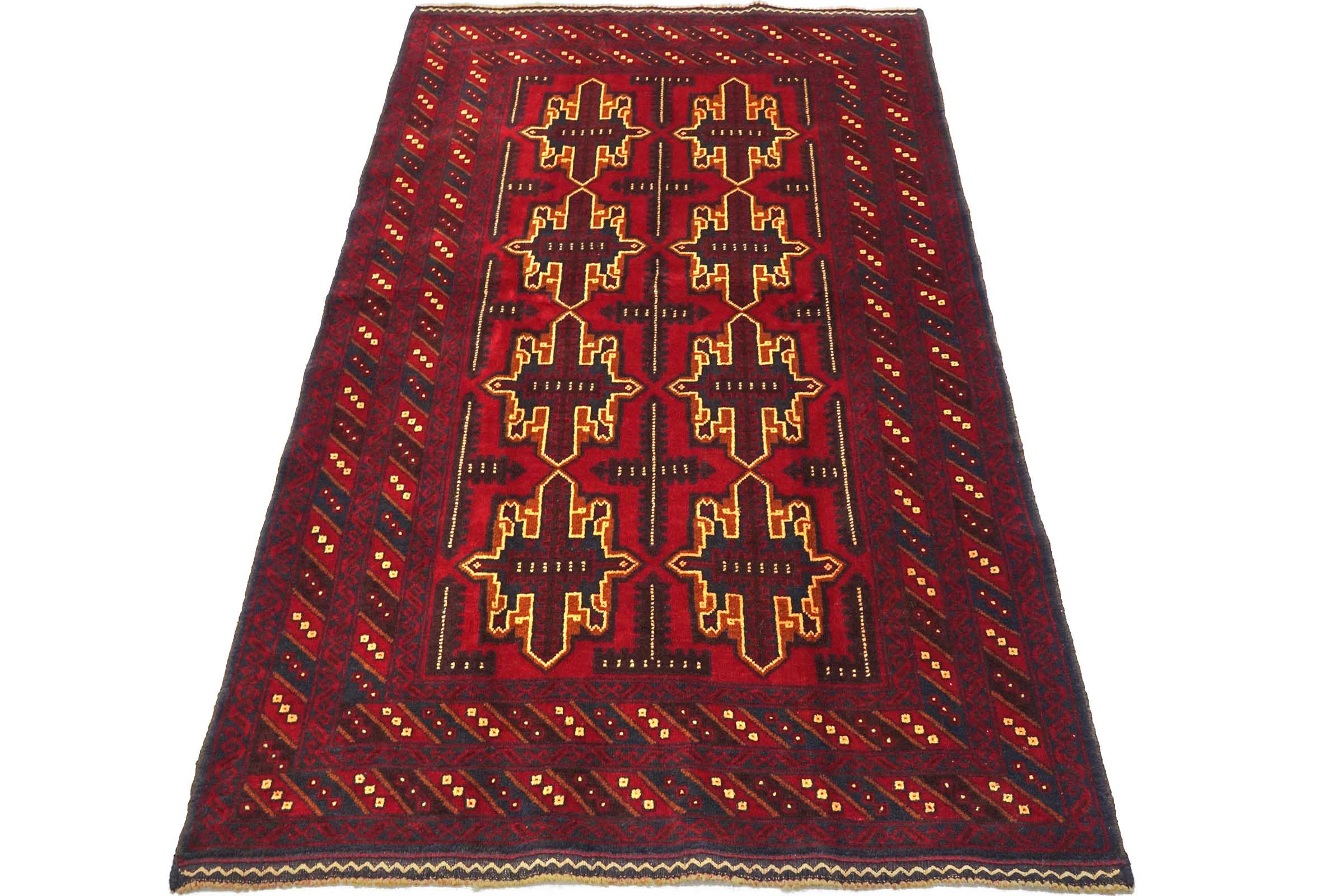 Afghan Belutsch Baluch 120x180 Handgeknüpft Orientteppich Rot Durchgemustert