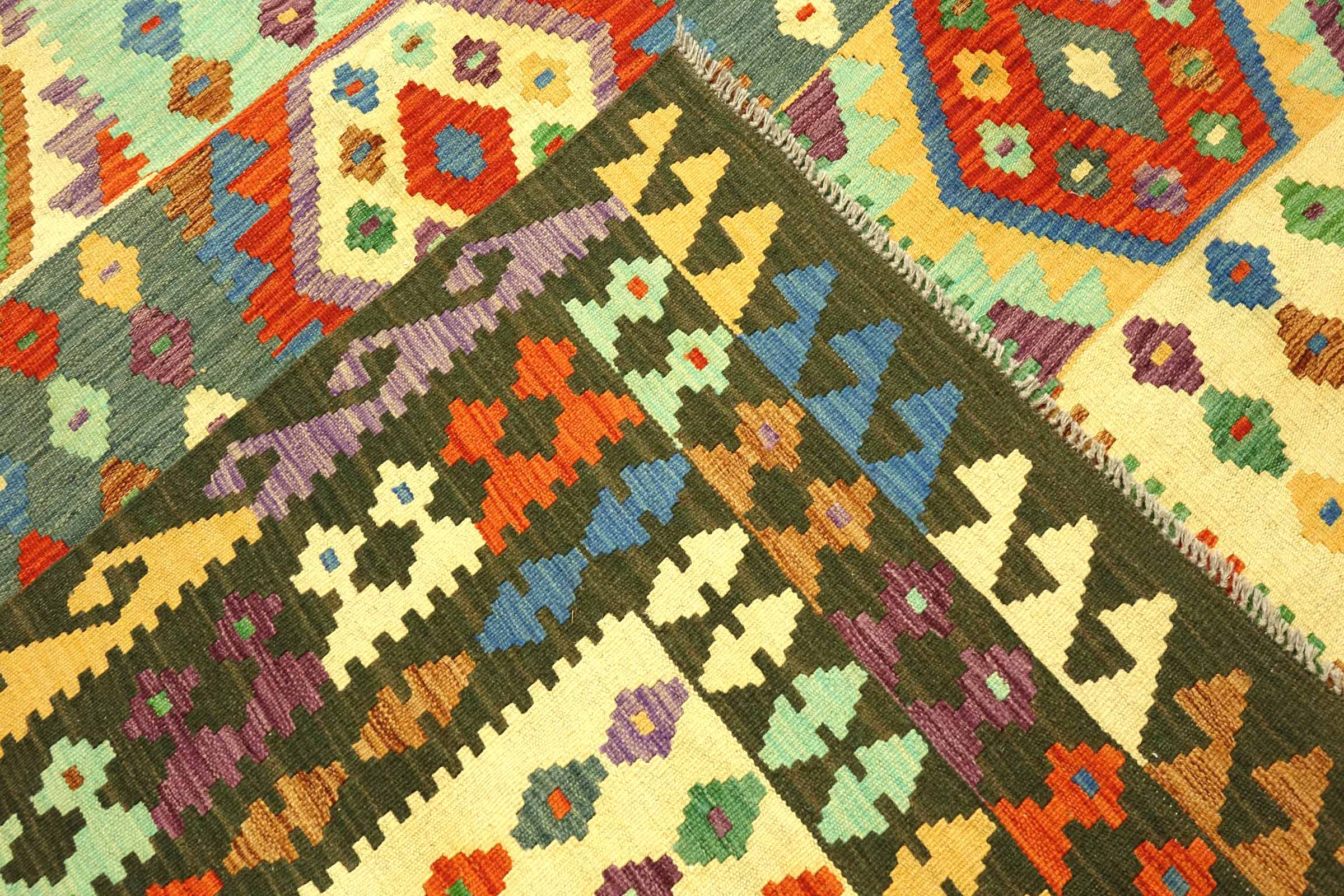 Afghan Maimana Kelim Bunt 250x300 Handgewebt Teppich Bunt Geometrisch Orient