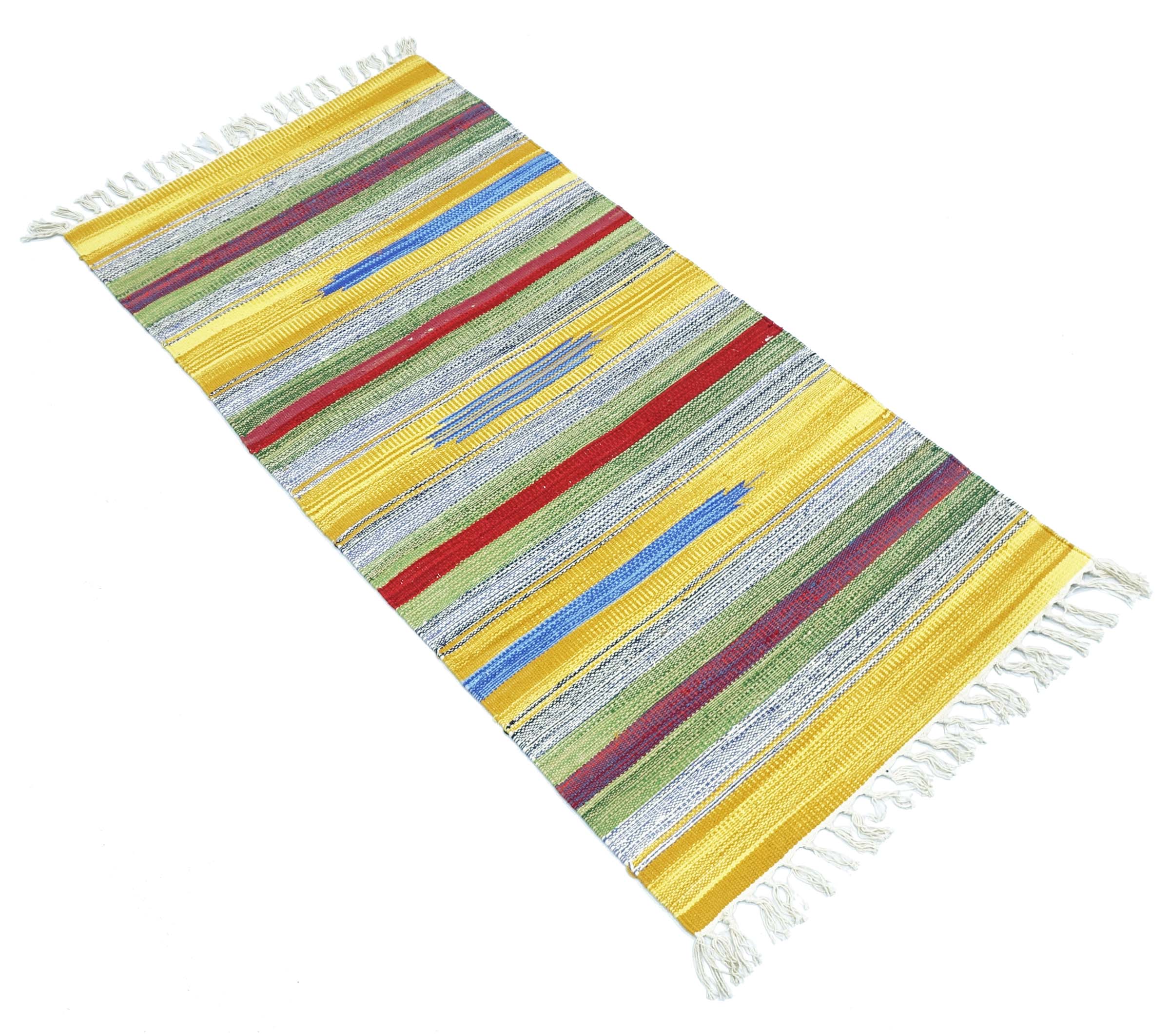 Knallbunter Kelim Teppich 60x120 Handgewebt Mehrfarbig Gestreift Handarbeit Gewebt