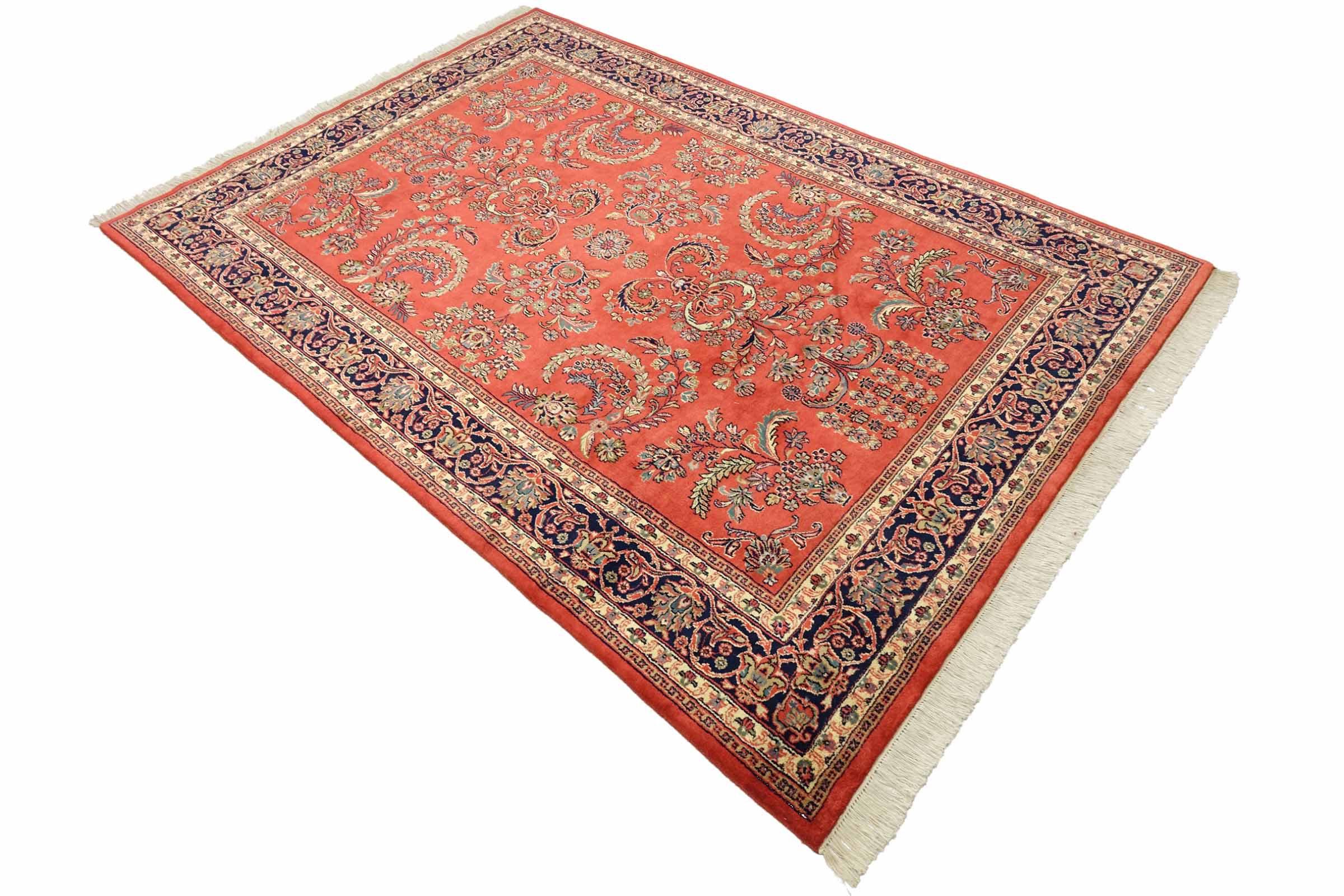 Sarough Teppich 200x300 Handgeknüpft Orange Floral Wolle Kurzflor Rug