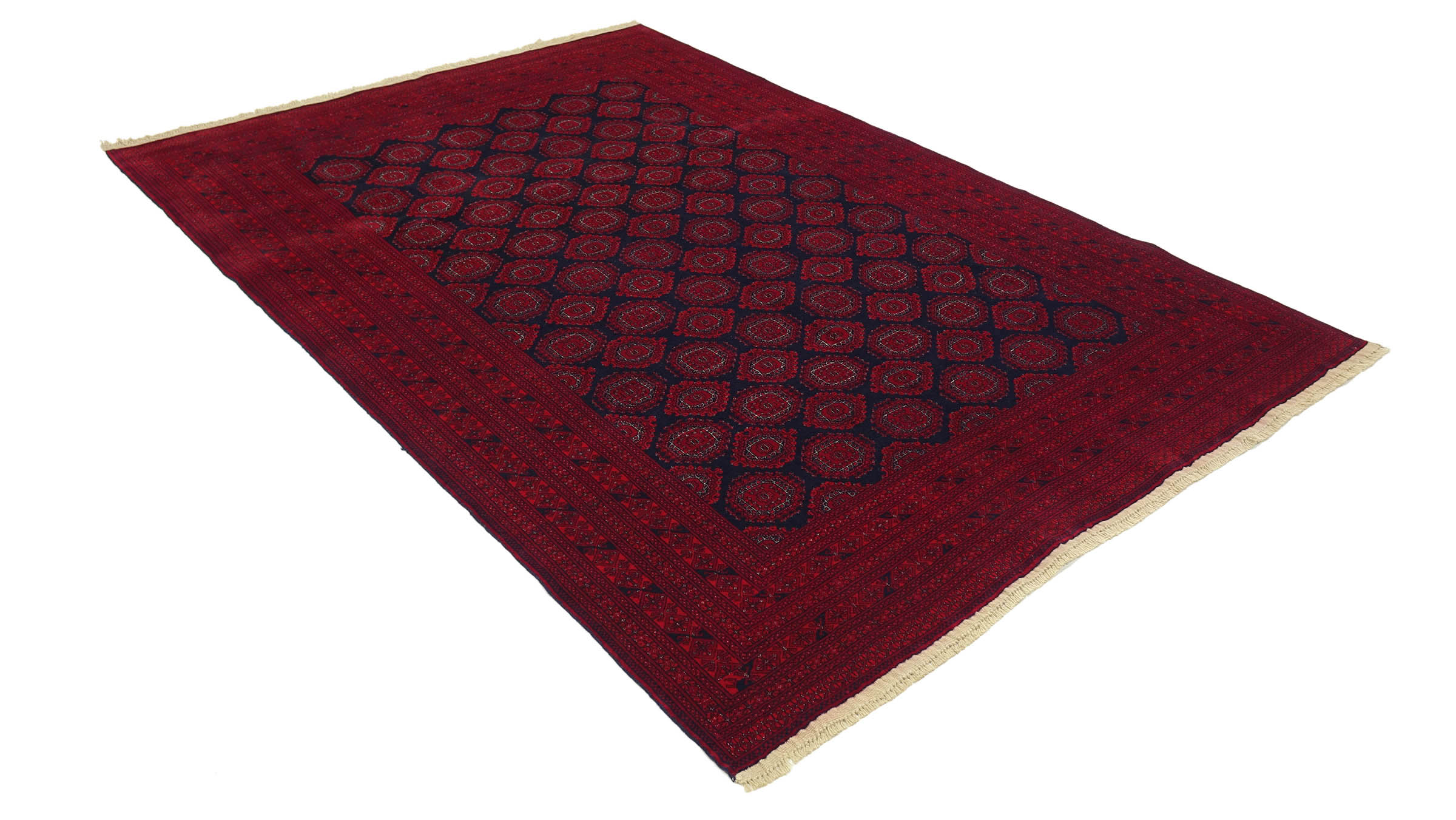 Afghan Teppich 200x300 Handgeknüpft Rot Geometrisch Orient Kurzflor Wohnzimmer