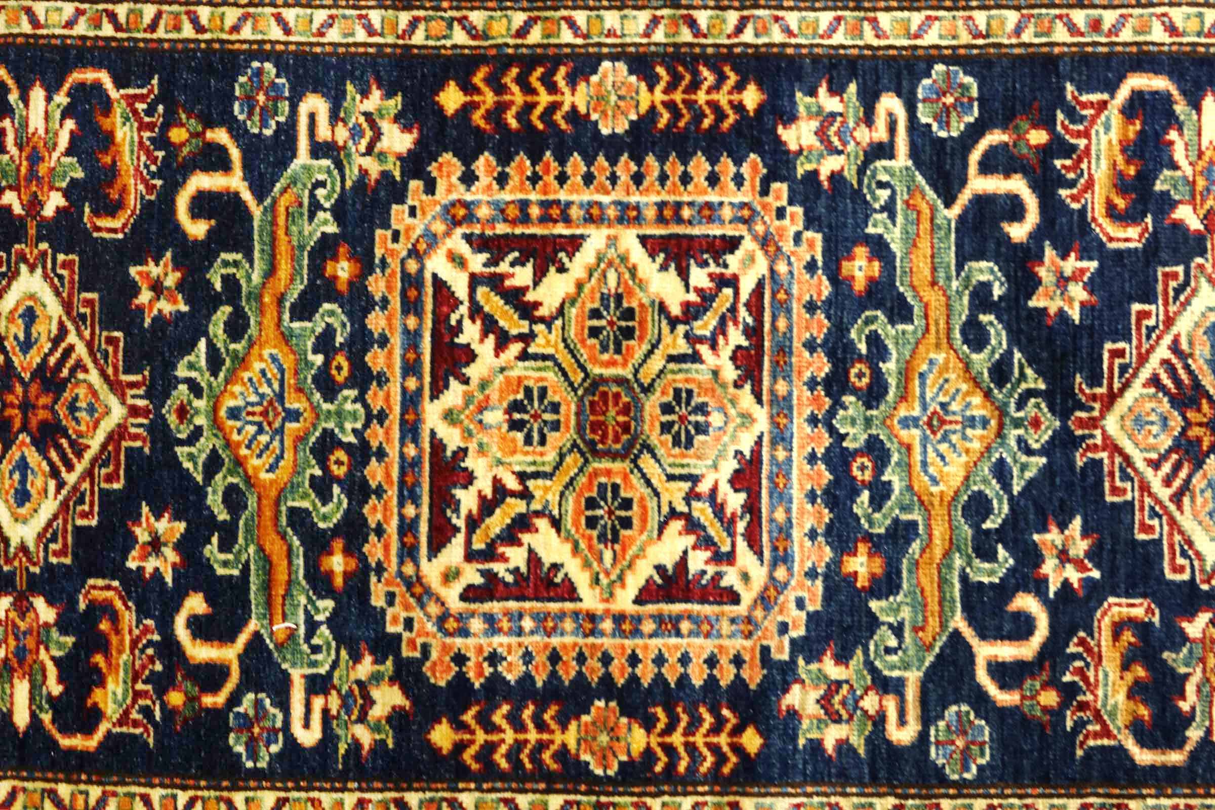 Afghan Kazak Fein 100x150 Handgeknüpft Orientteppich Blau Umrandung Wolle