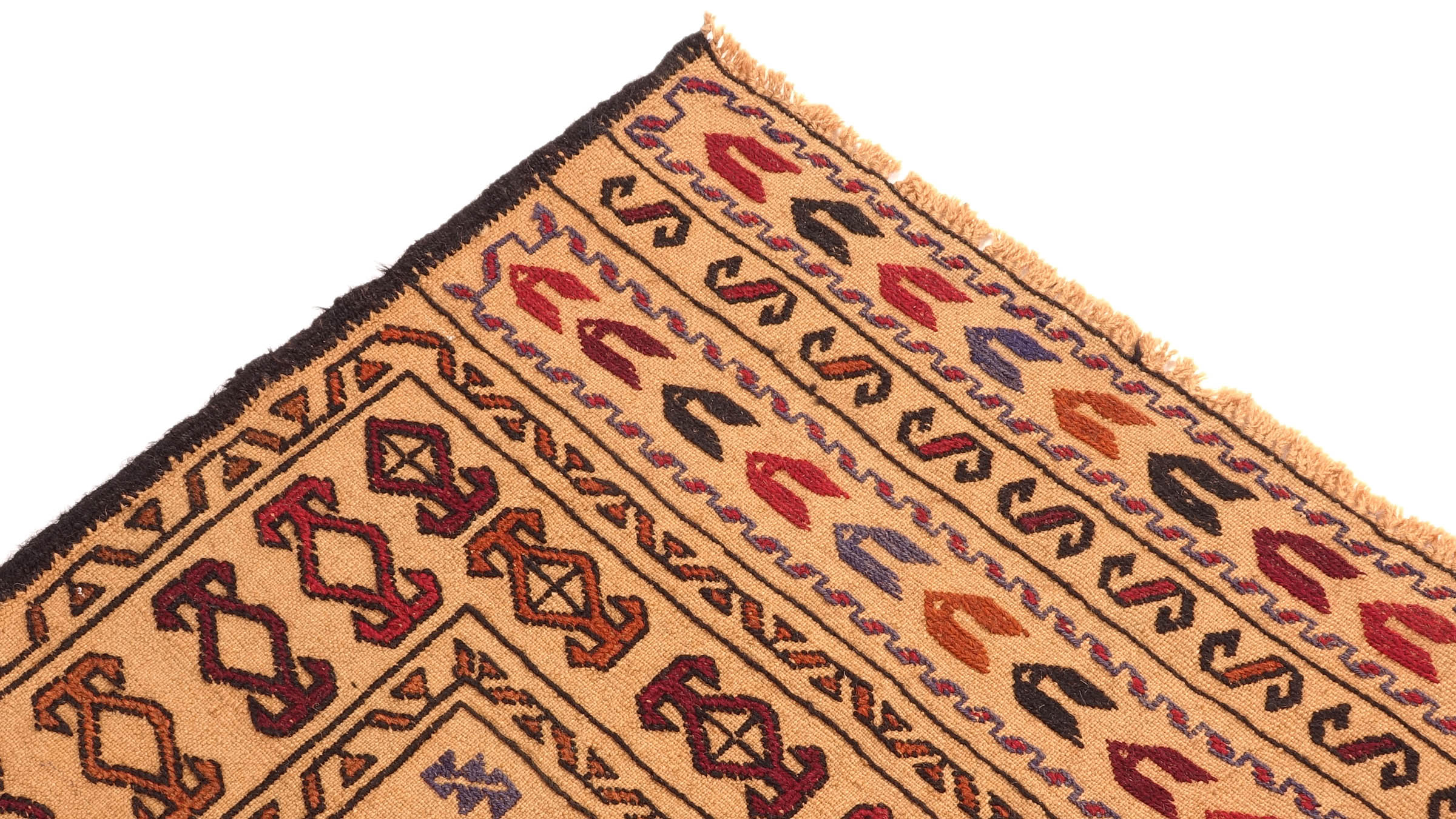 Afghan Kelim Gol Barjasta Teppich 120x180 Handgewebt Gold Geometrisch Handarbeit Gewebt