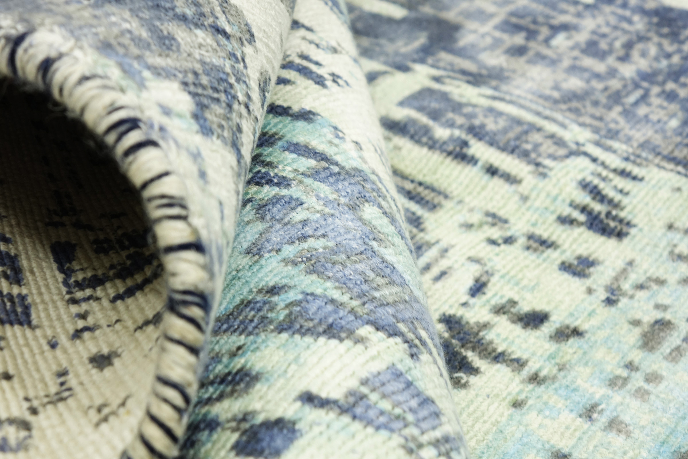 Handloom Vintage 220x160 Handgewebt Teppich 160x220 Blau Abstrakt Handarbeit Orient