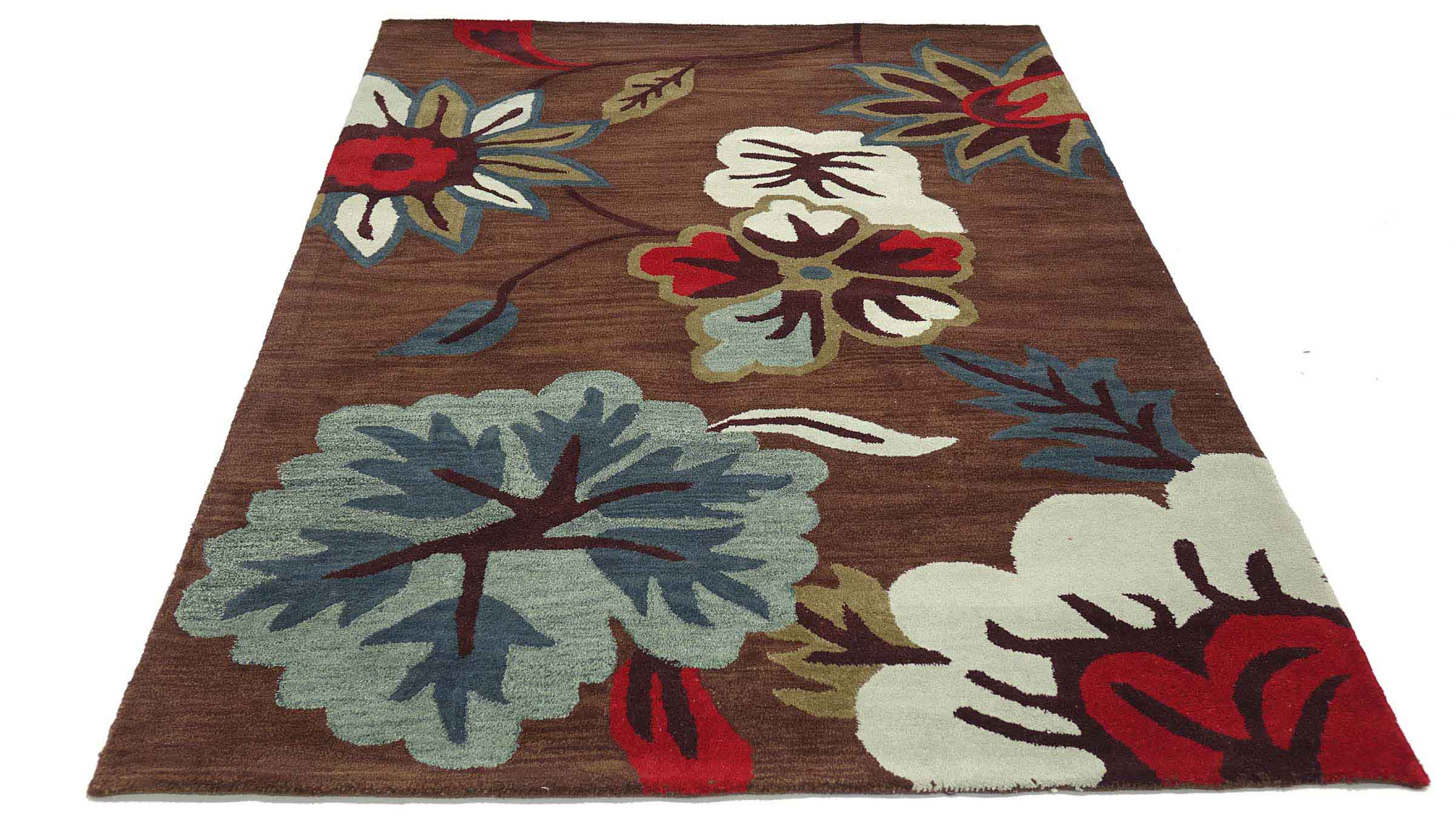 Handgefertigter Teppich Blüte 160x230 Weiß Floral Handarbeit Handtuft Modern