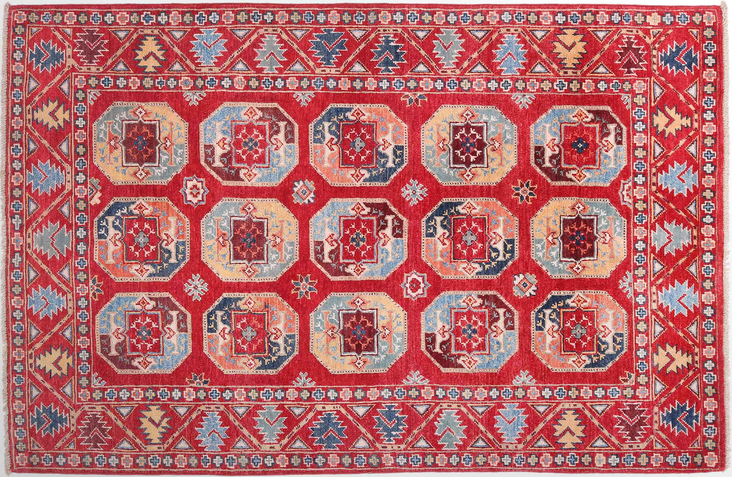 Afghan Kazak Elefantenfuß Teppich 120x180 Handgeknüpft Rot Durchgemustert Orient