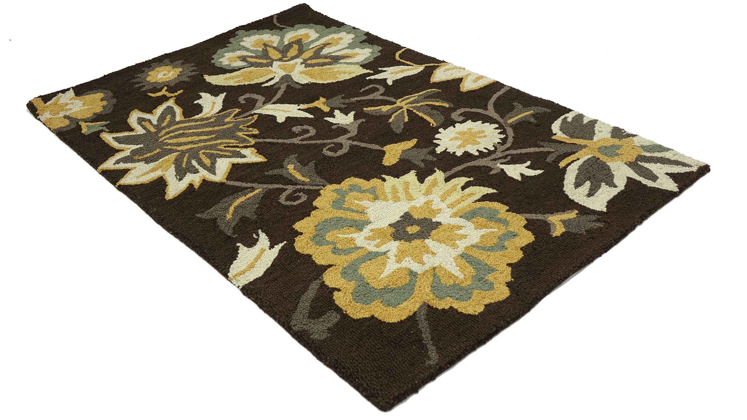 Handgefertigter Teppich Flowers 120x180 Braun Blumenmuster Handarbeit Handtuft Modern