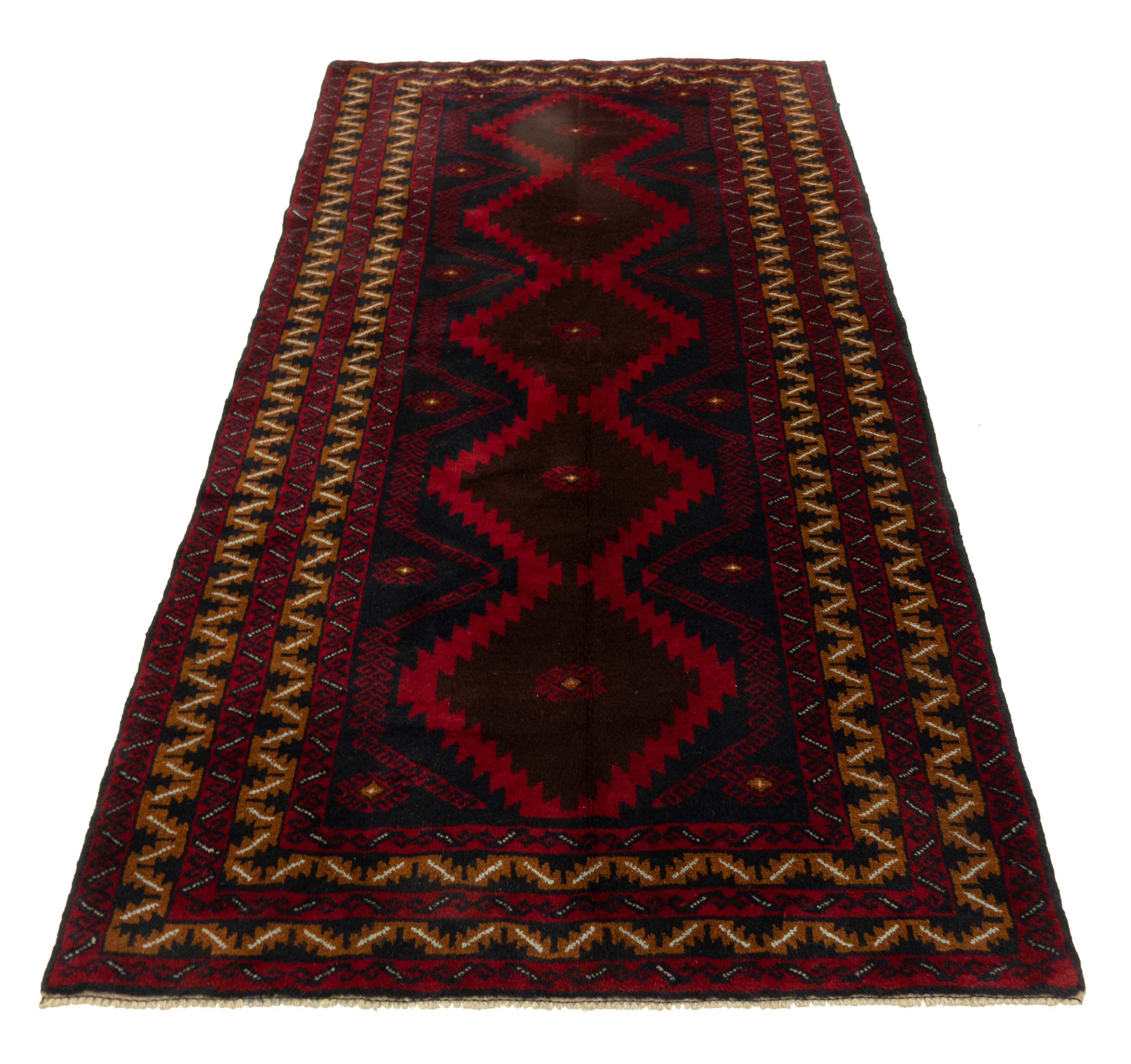 Afghan Belutsch 110x200 Handgeknüpft Teppich Blau Geometrisch Muster Kurzflor