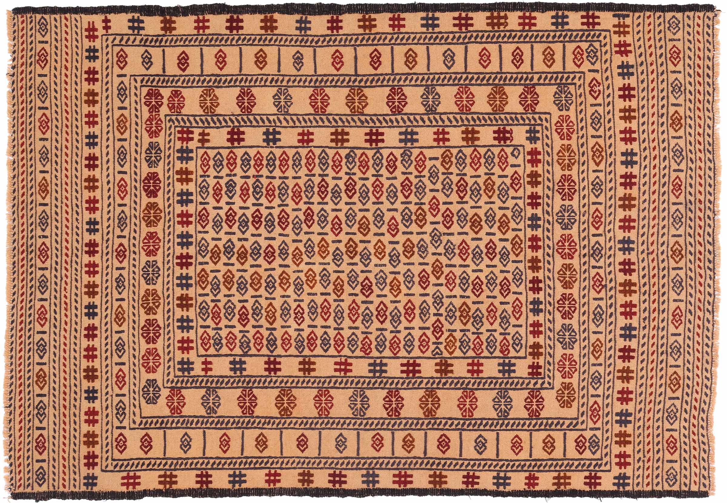 Afghan Kelim Gol Barjasta Teppich 120x180 Handgewebt Gold Geometrisch Handarbeit Gewebt
