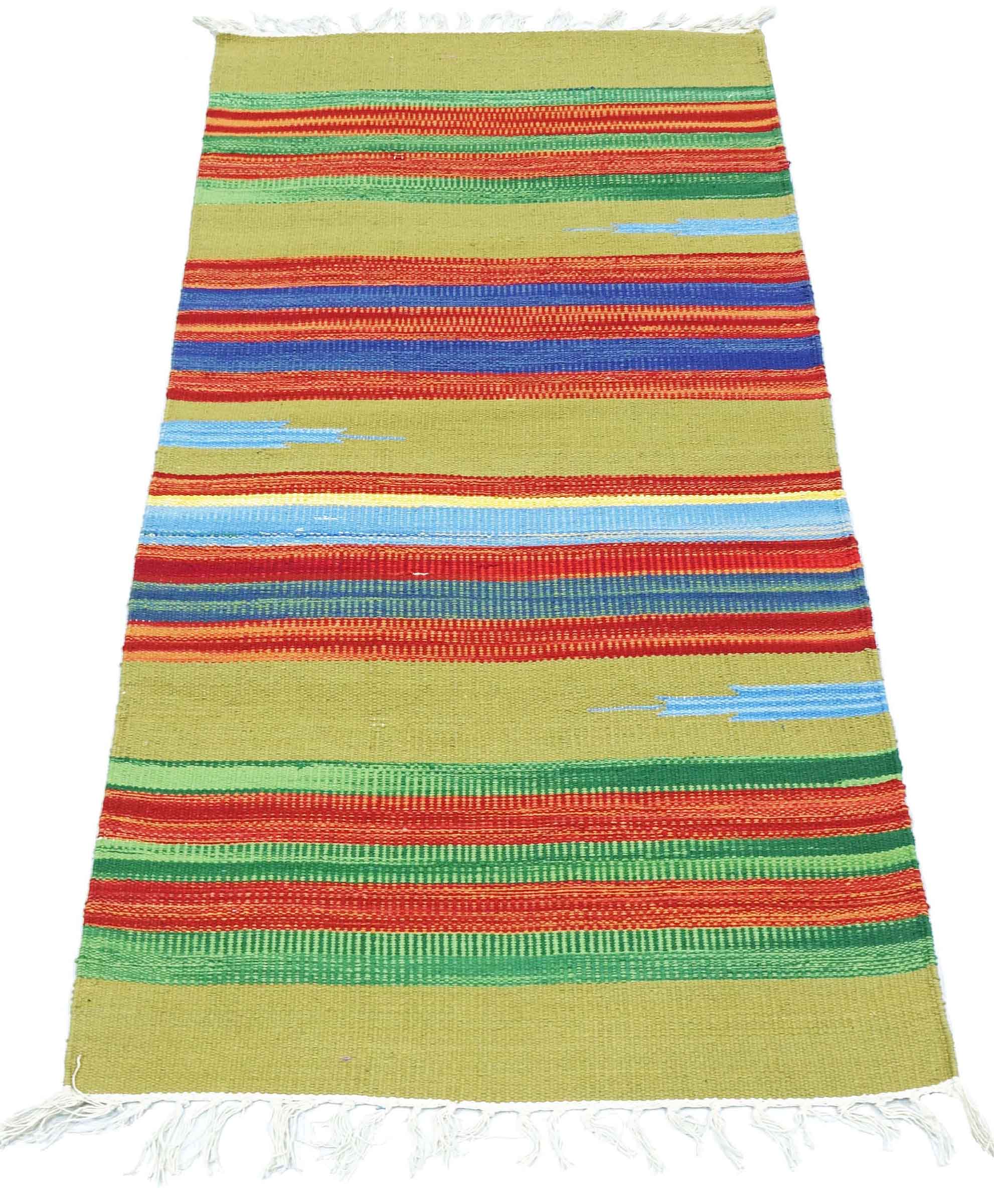 Knallbunter Kelim Teppich 60x120 Handgewebt Mehrfarbig Gestreift Handarbeit Gewebt