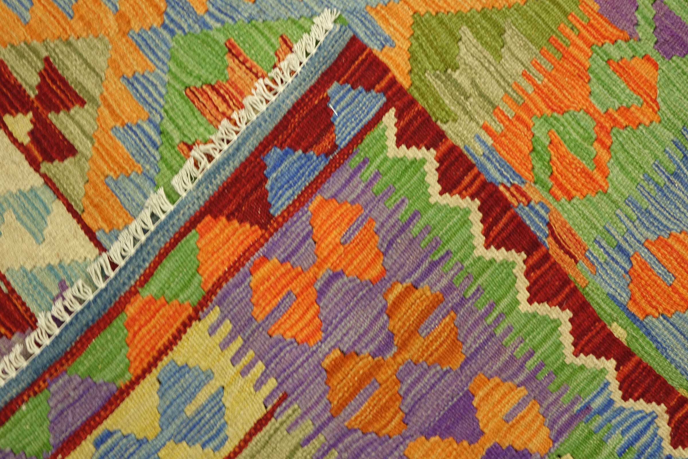 Afghan Maimana Kelim Bunt 140x200 Handgewebt Teppich Bunt Geometrisch Orient