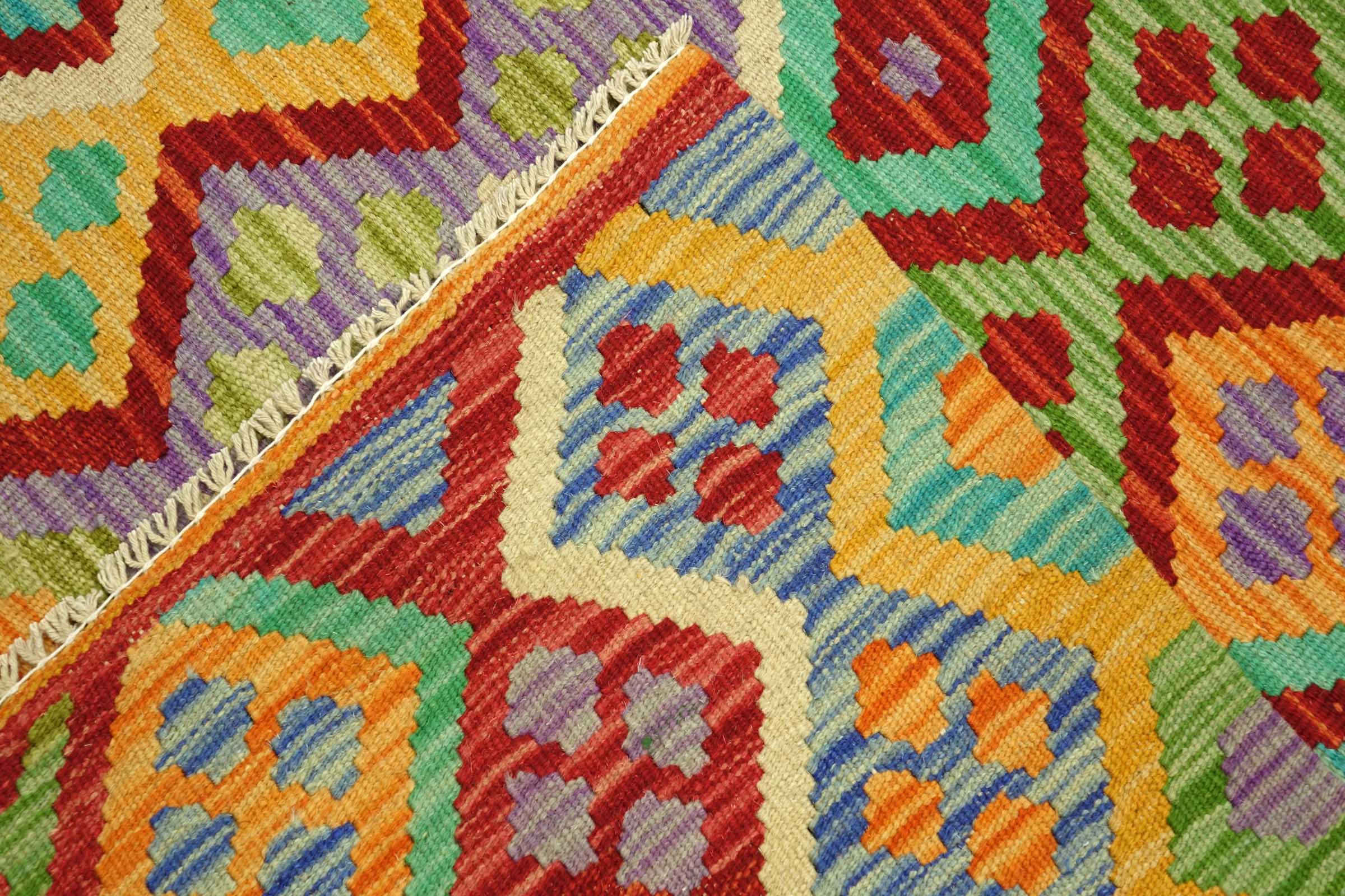 Afghan Maimana Kelim Bunt 150x200 Handgewebt Teppich Bunt Geometrisch Orient