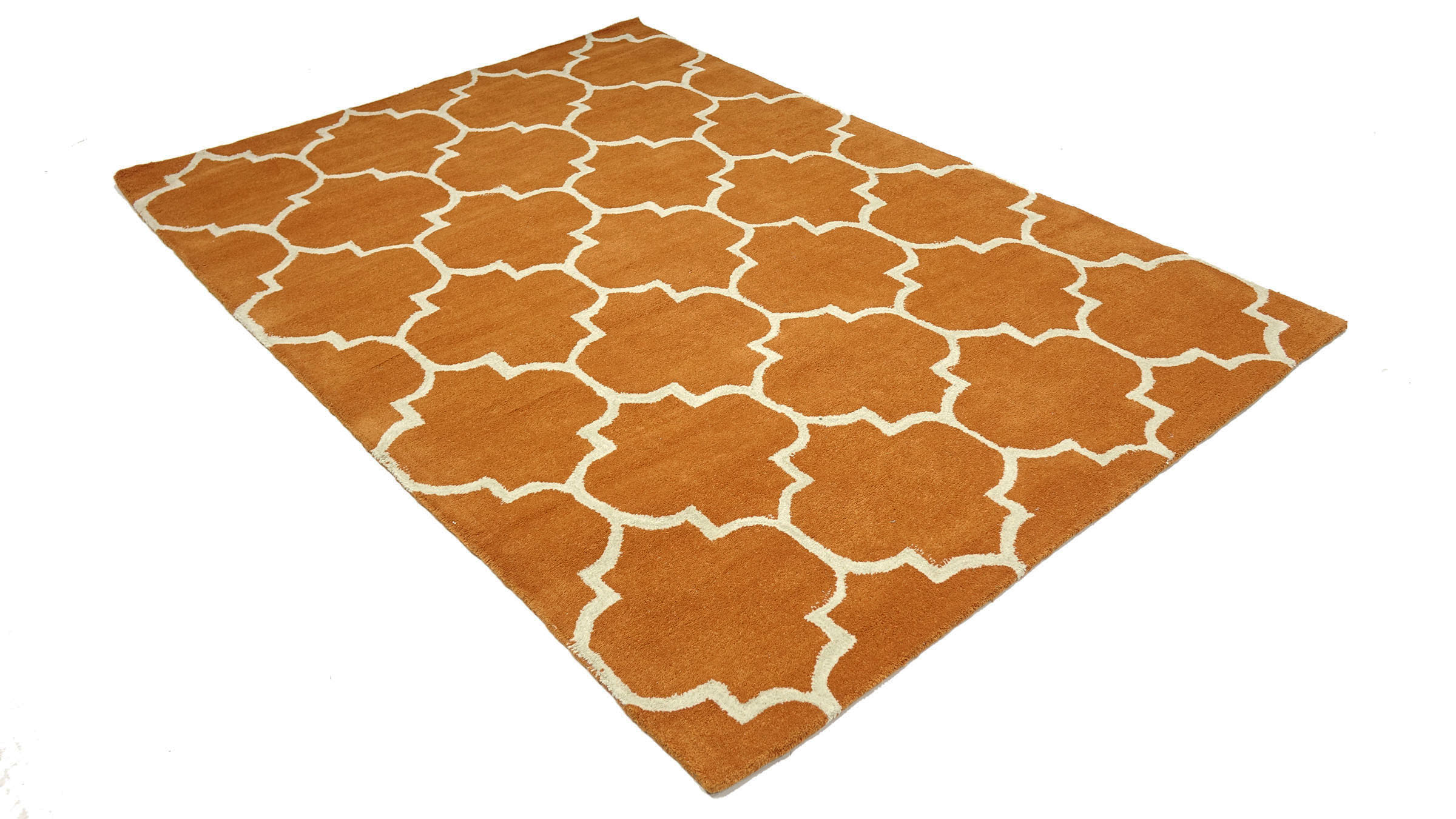 Handgefertigter Teppich 100x150 Orange Ornamente Handarbeit Handtuft Modern
