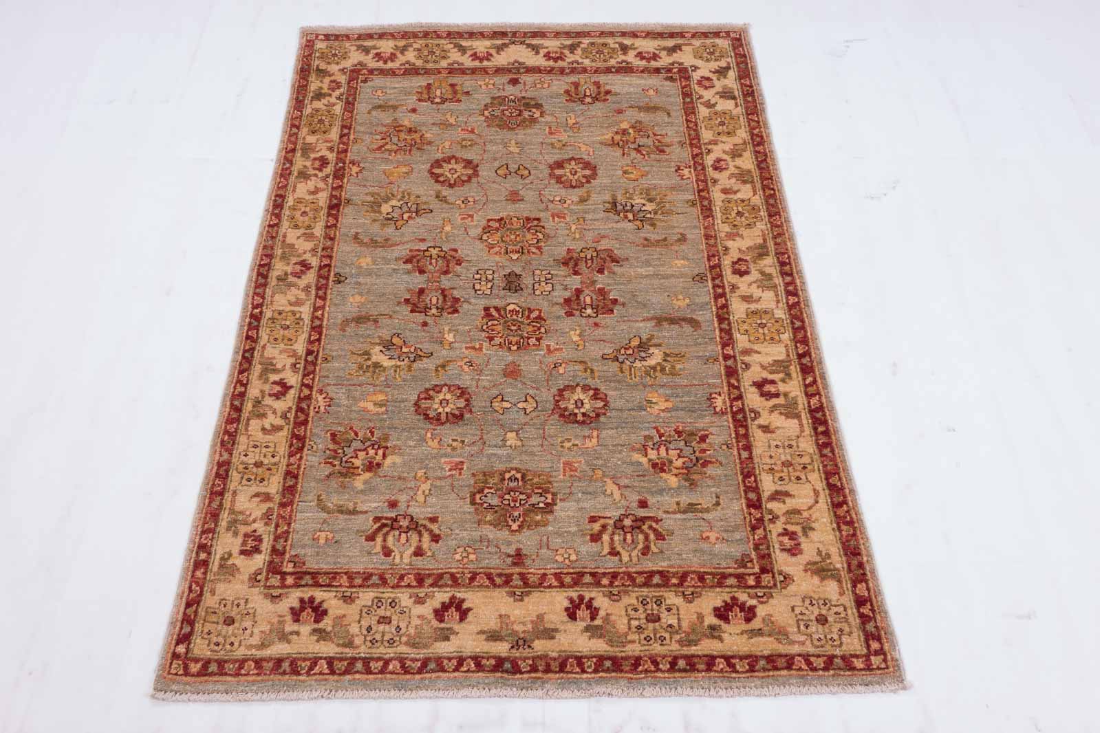 Afghan Chobi Ziegler 100x150 Handgeknüpft Teppich Grün Blumenmuster Kurzflor