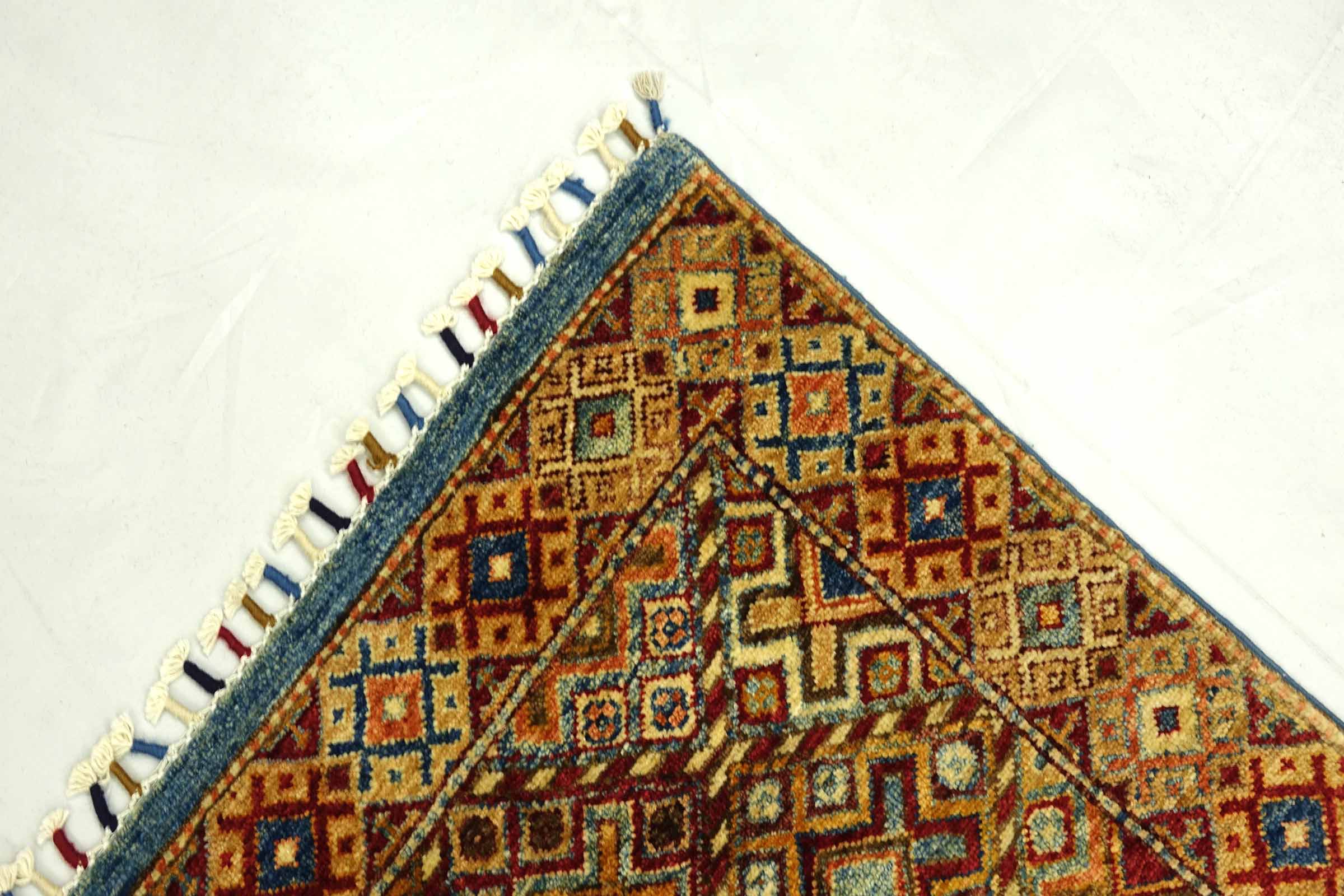 Afghan Khorjin Shaal 200x300 Handgeknüpft Orientteppich Blau Streifen Wolle