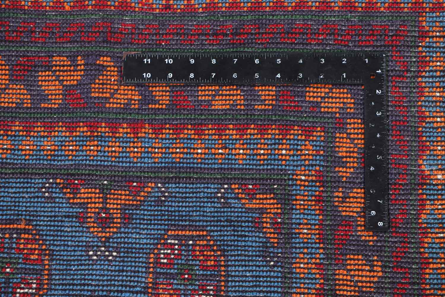 Afghan Akcha Rang Dar Teppich 80x200 Handgeknüpft Blau Durchgemustert Orient Kurzflor
