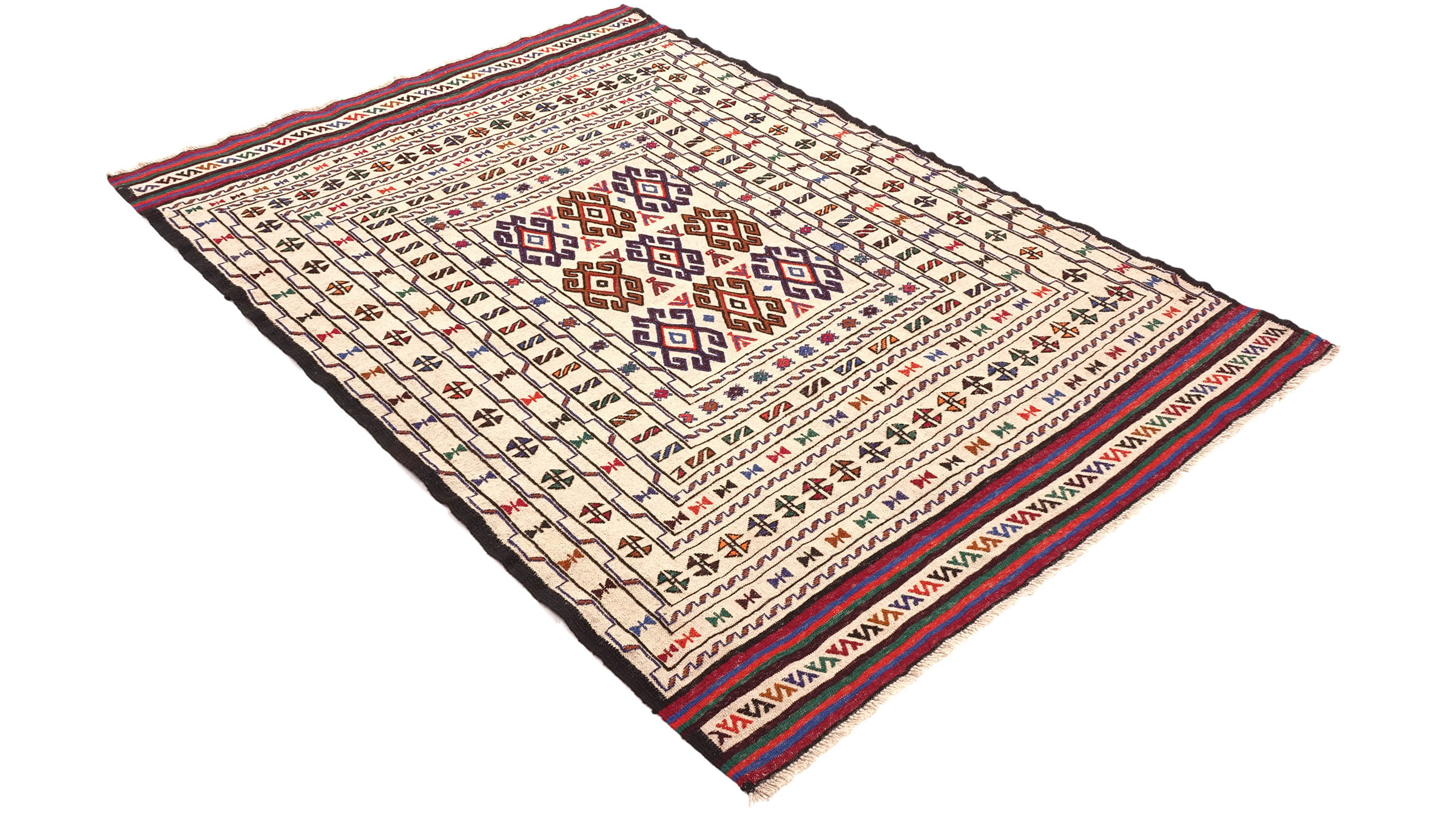 Afghan Kelim Gol Barjasta Teppich 120x180 Handgewebt Beige Geometrisch Handarbeit