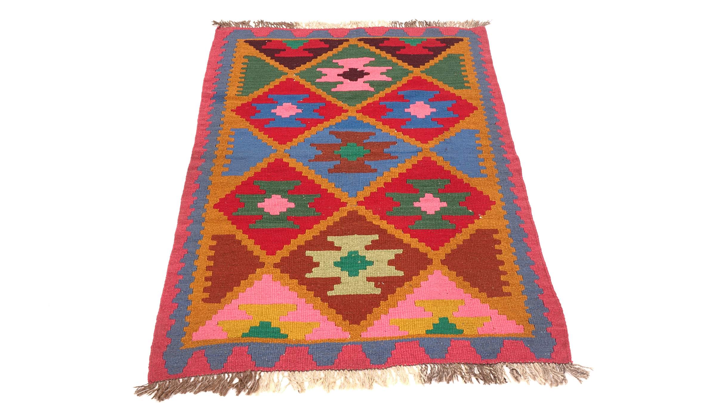 Perserteppich Kelim Ardebil 100x150 Handgewebt Rosa Geometrisch Handarbeit Zimmer