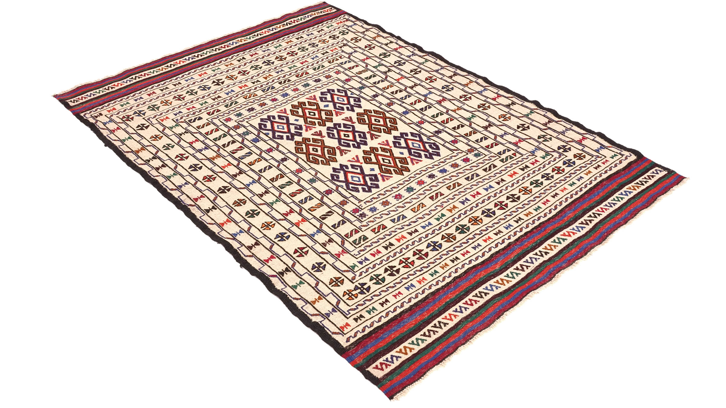 Afghan Kelim Gol Barjasta Teppich 120x180 Handgewebt Beige Geometrisch Handarbeit